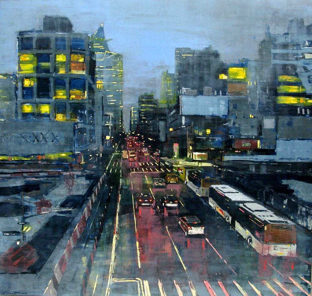 Tableau figuratif format xxl Manhattan evening lights – ADRIEN FAVEAU – 120 × 120 cm