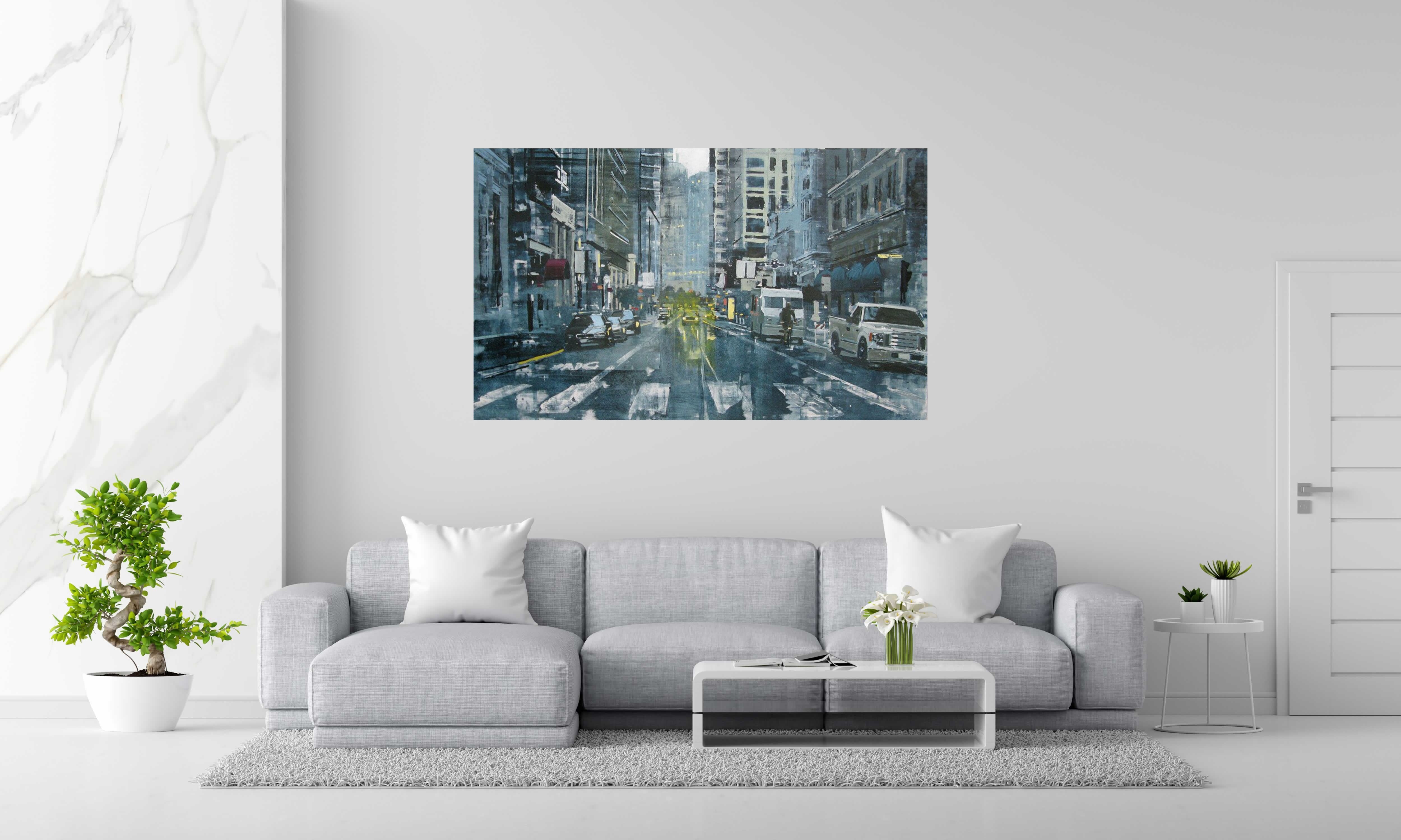 Tableau SAN FRANCISCO FINANCIAL DISTRICT de ADRIEN FAVEAU dans un intérieur – 97 × 162 cm