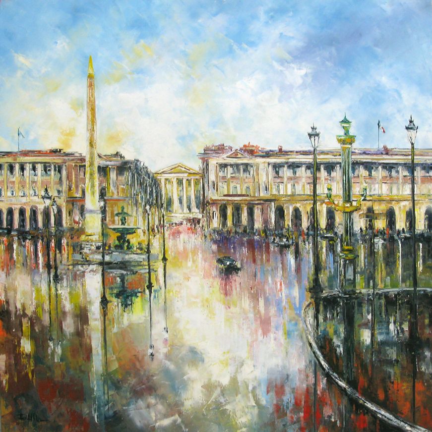 Tableau figuratif format xxl blanc Place Vendôme, Paris – PHIL – 100 × 100 cm