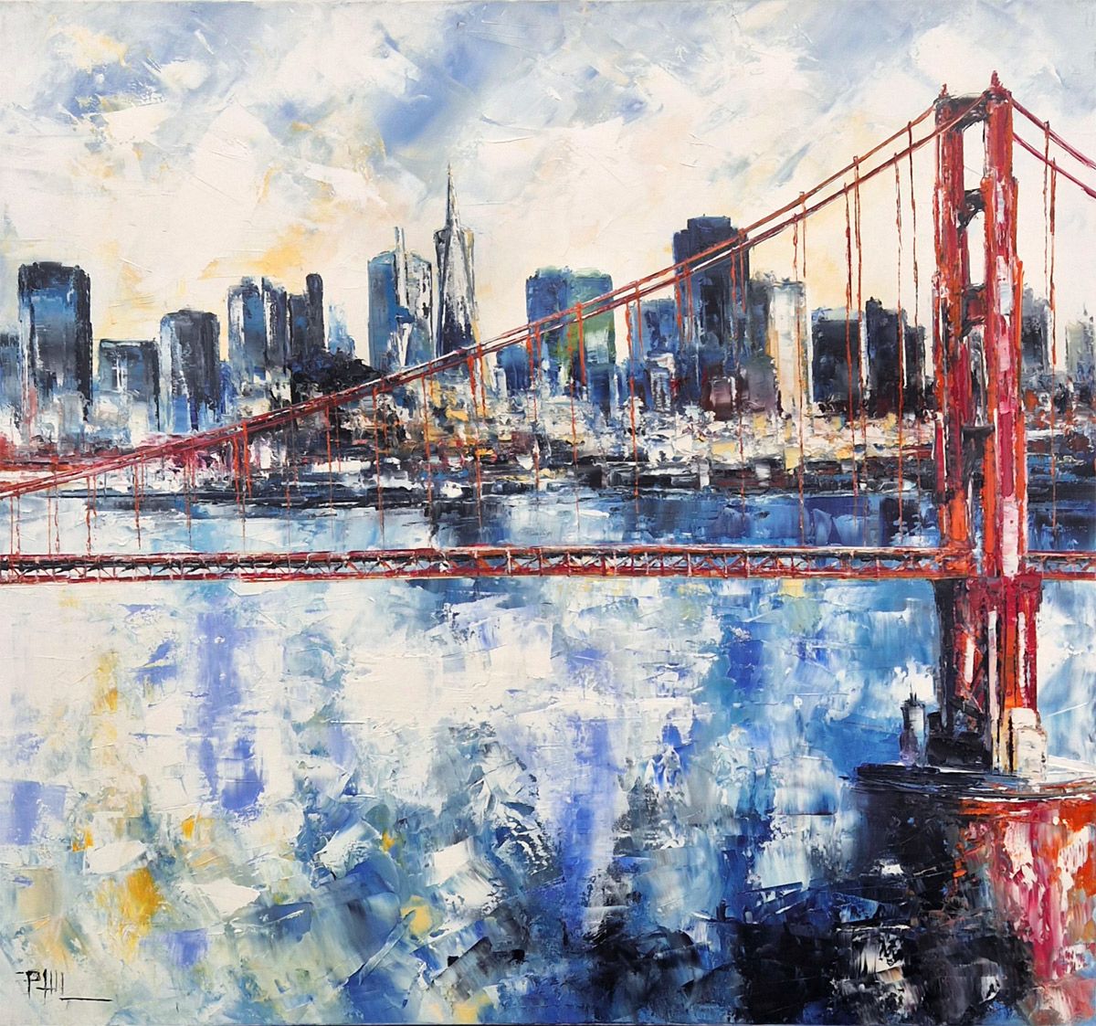 Tableau figuratif format xxl bleu San Fransicco – PHIL – 80 × 80 cm