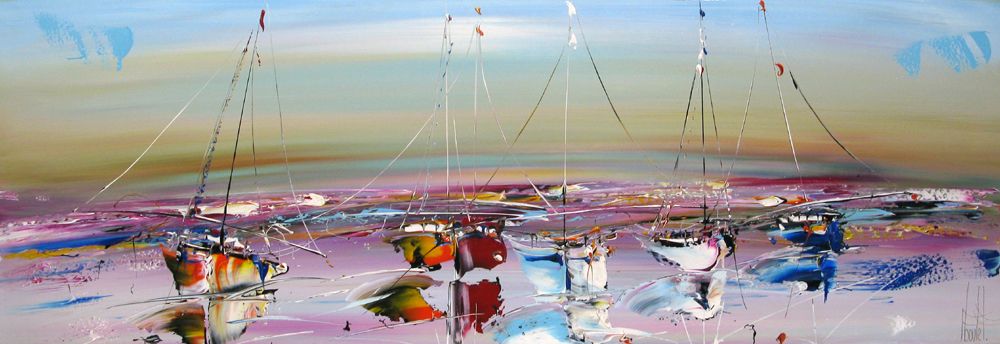 Tableau figuratif format xxl MARINE ABSTRAITE 2025-105 – F. BOUTET – 150 × 50 cm