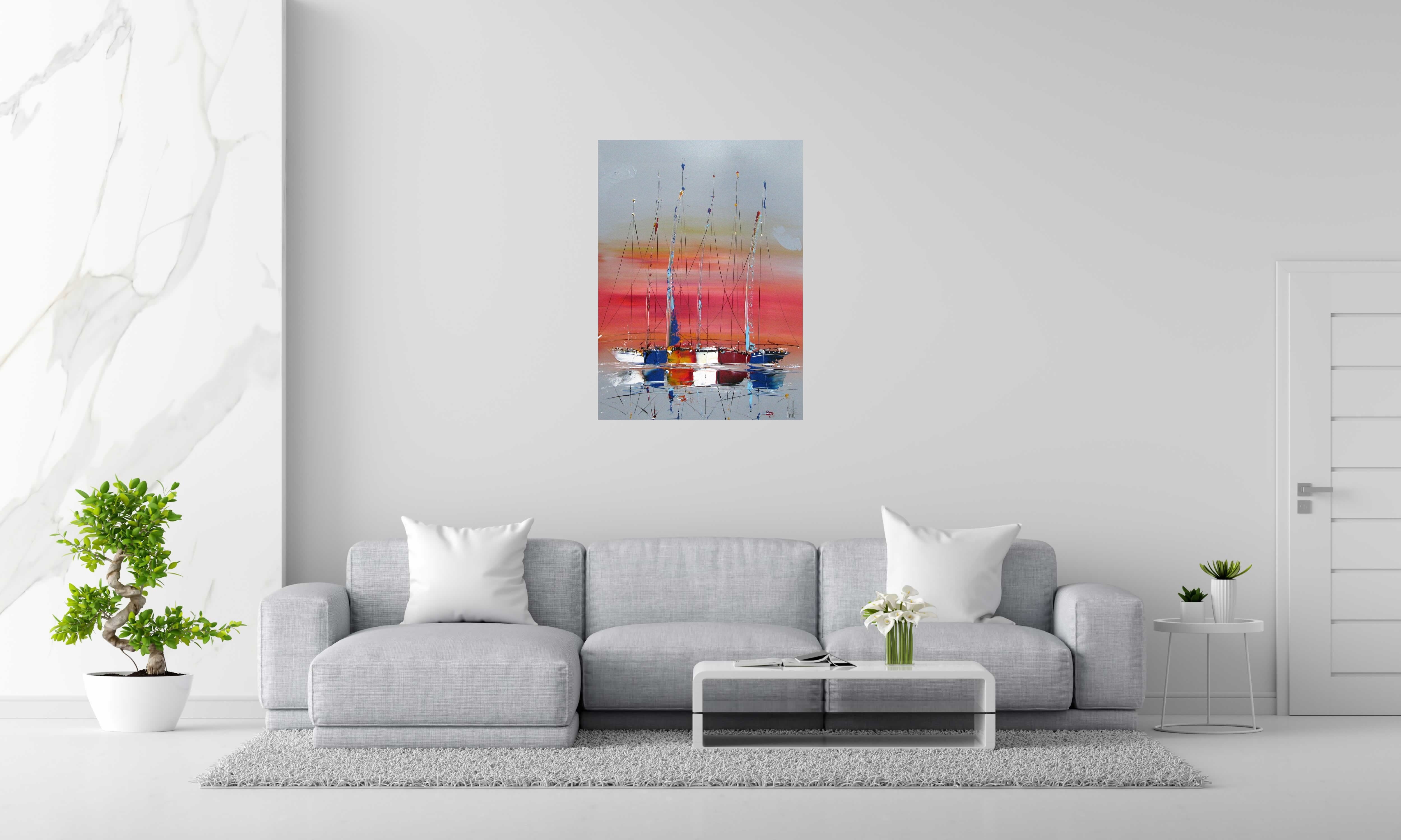 Tableau MARINE ABSTRAITE 2025-107 de F. BOUTET dans un intérieur – 73 × 100 cm