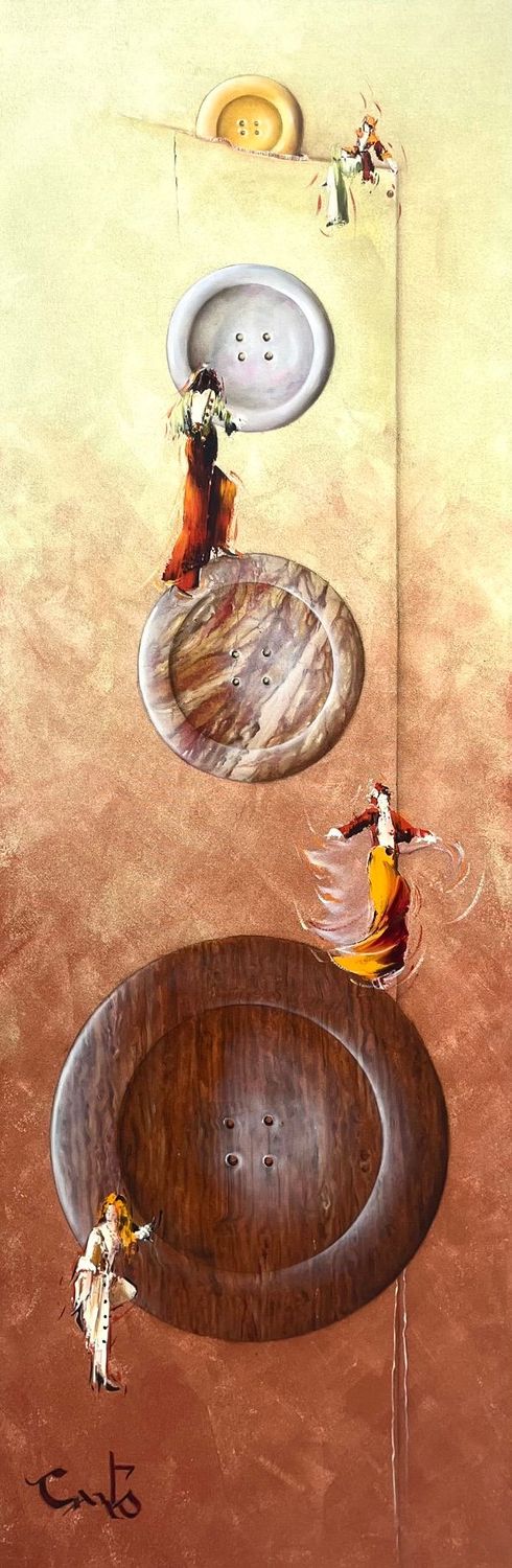 Tableau figuratif format xxl Déboutonnez-moi – Geneviève Canto – 40 × 120 cm