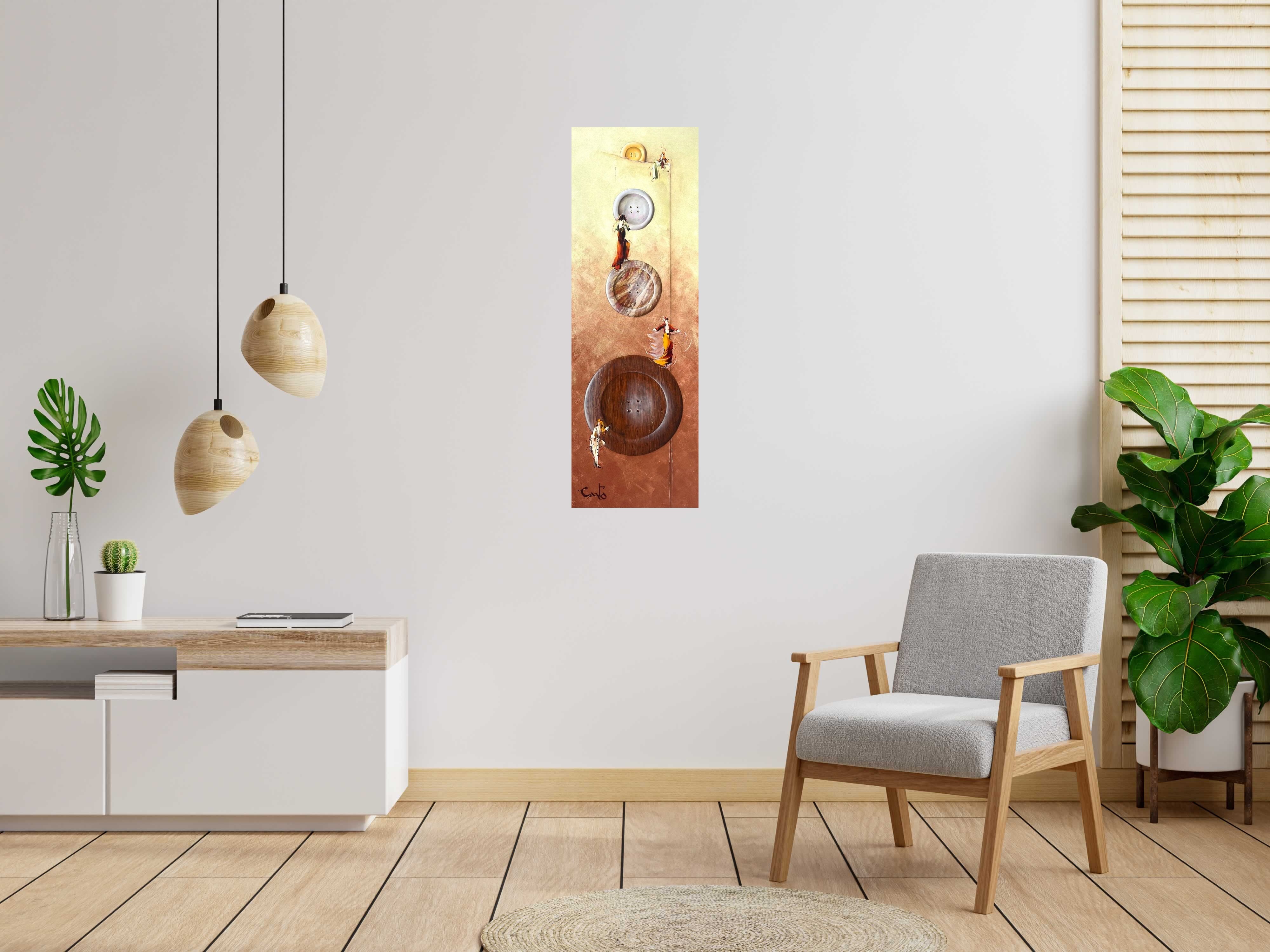 Tableau Déboutonnez-moi de Geneviève Canto dans un intérieur – 40 × 120 cm