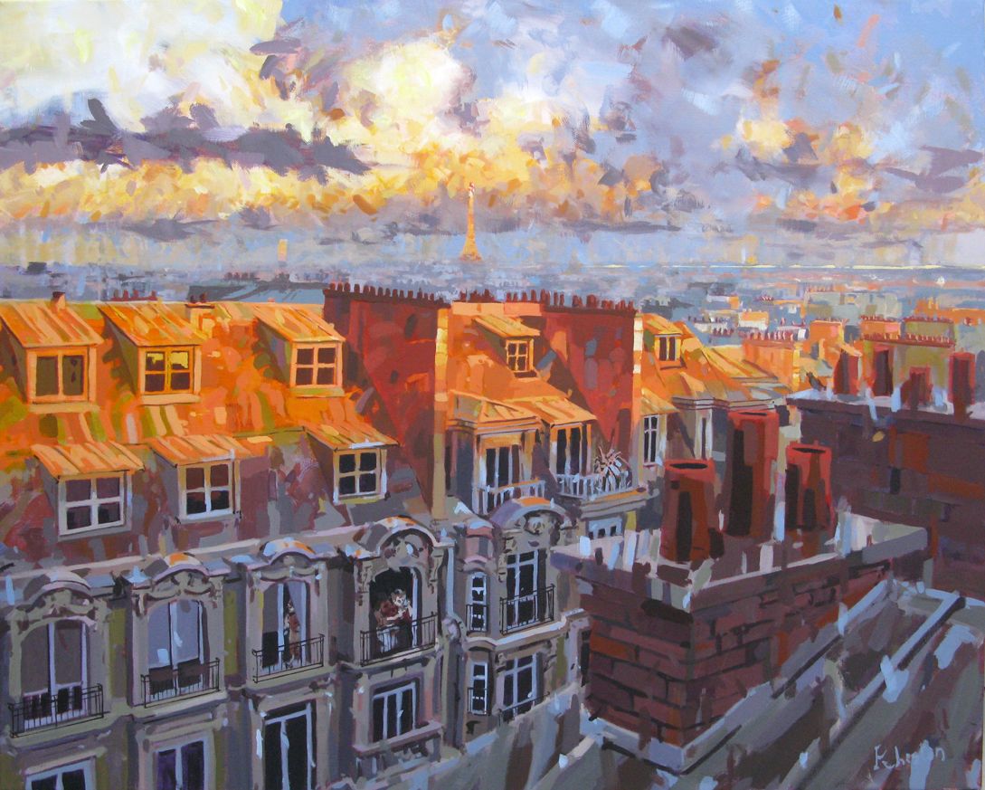 Tableau figuratif format xxl Soleil sur la tour eiffel – HEATON RUDYARD – 110 × 90 cm