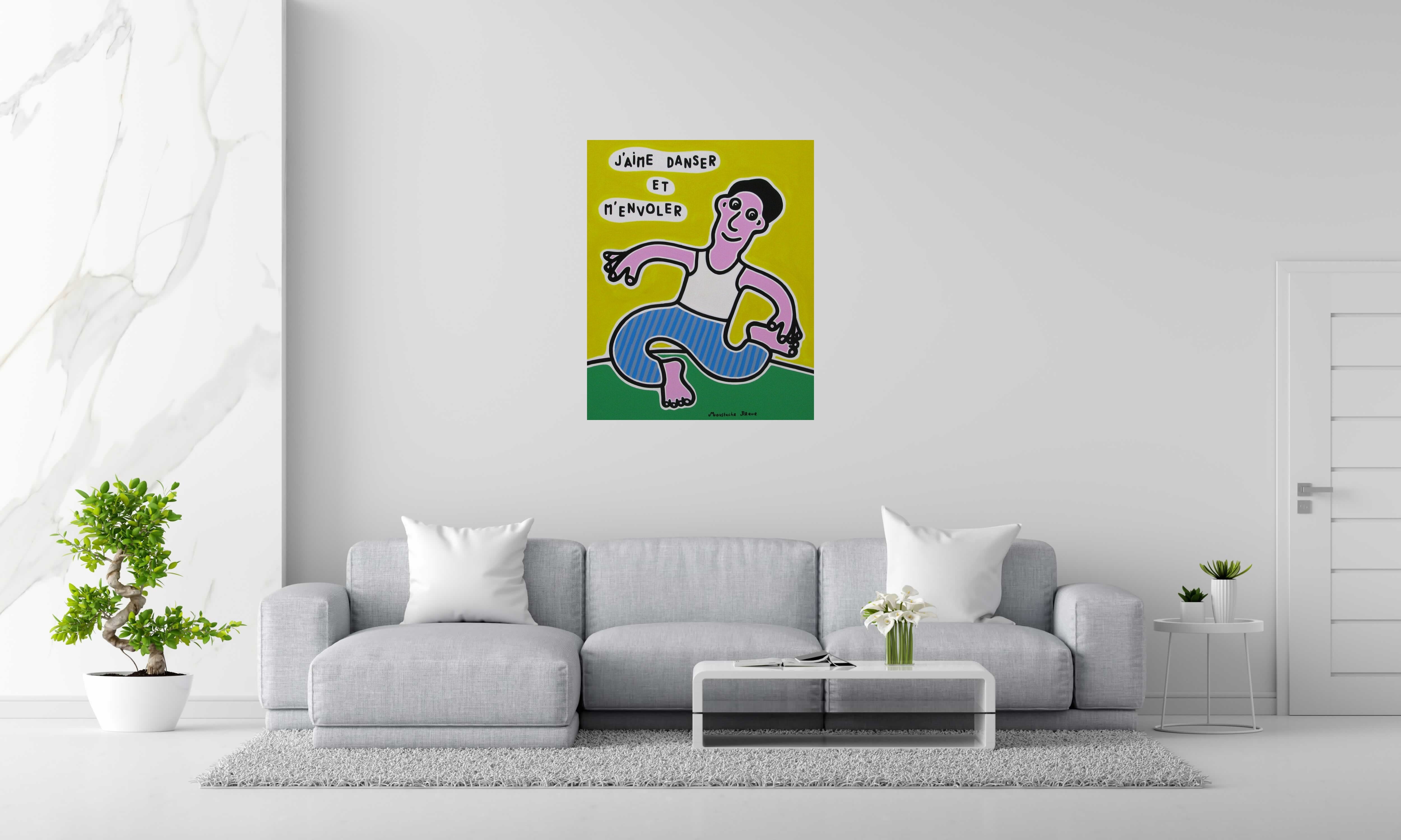 Tableau J'aime danser et m'envoler de MOUSTACHE BLEUE dans un intérieur – 81 × 100 cm