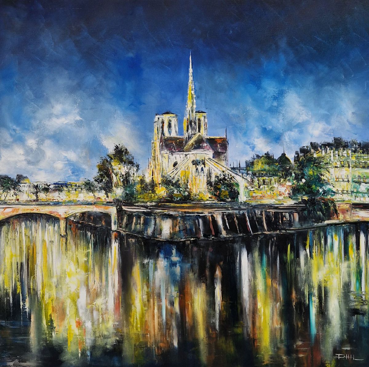 Tableau figuratif format xxl Eclatante Notre-Dame, Paris – PHIL – 70 × 70 cm