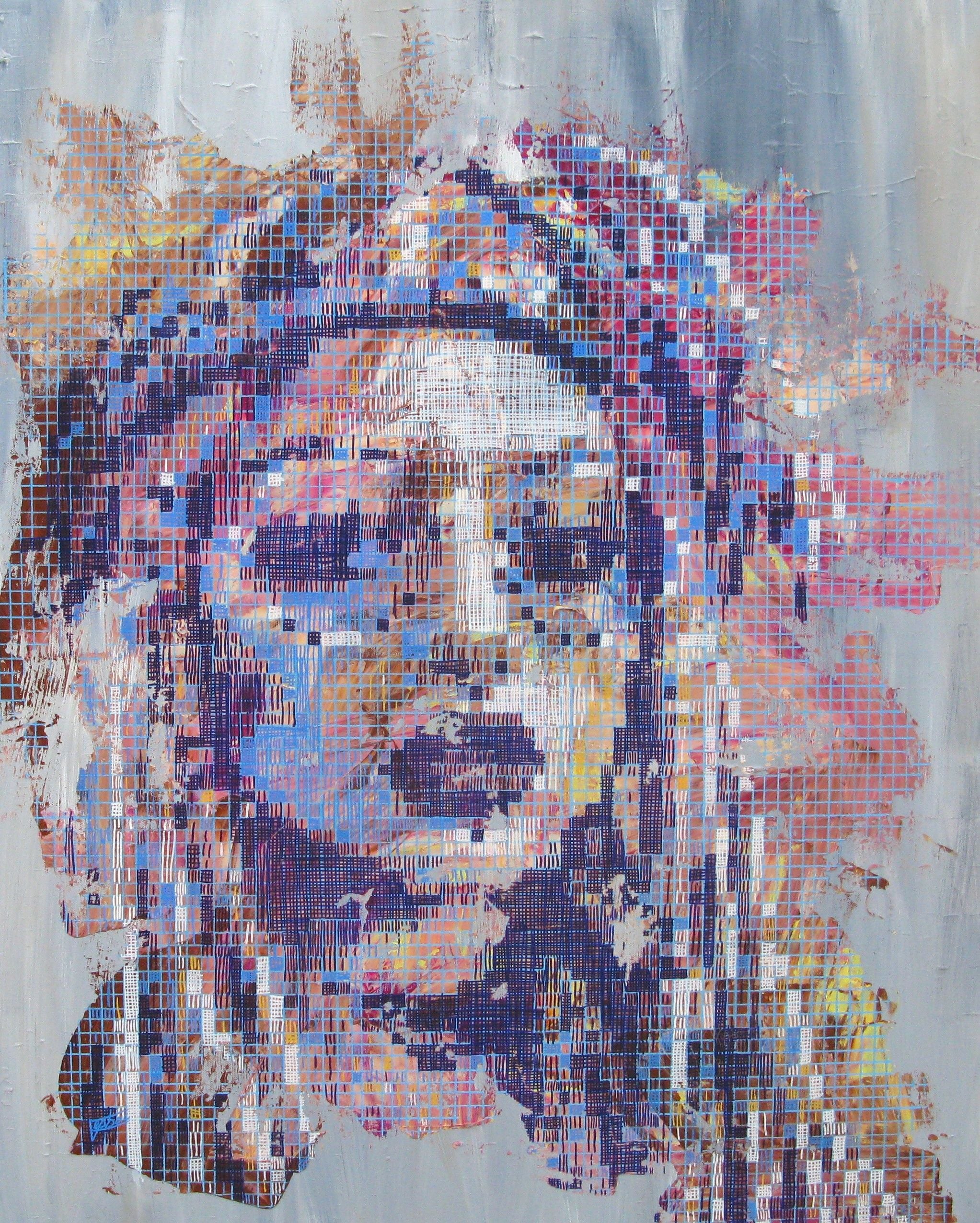 Tableau figuratif grand format bleu REAPPROPRIATION HUMAINE URBAINE – NICOLAS JESBAC – 81 × 100 cm