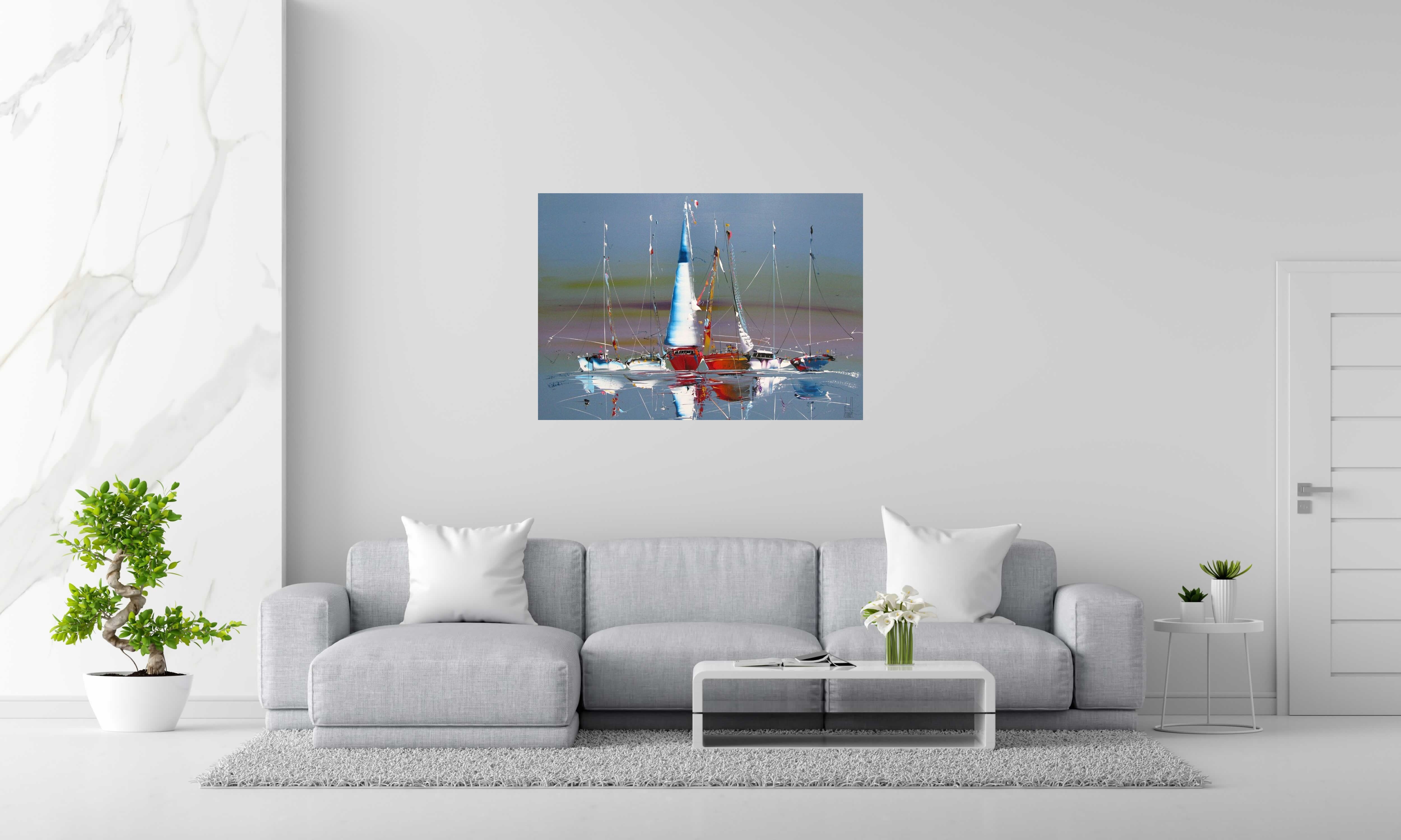 Tableau MARINE ABSTRAITE 80 de F. BOUTET dans un intérieur – 116 × 81 cm