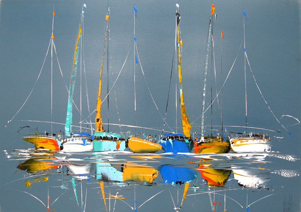 Tableau figuratif grand format gris MARINE ABSTRAITE 98 – F. BOUTET – 116 × 81 cm