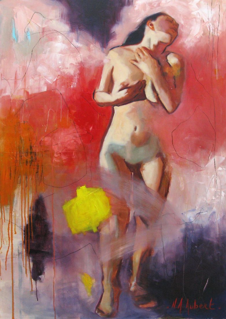 Tableau figuratif grand format L'ETREINTE – NAWEL AUBERT – 89 × 130 cm
