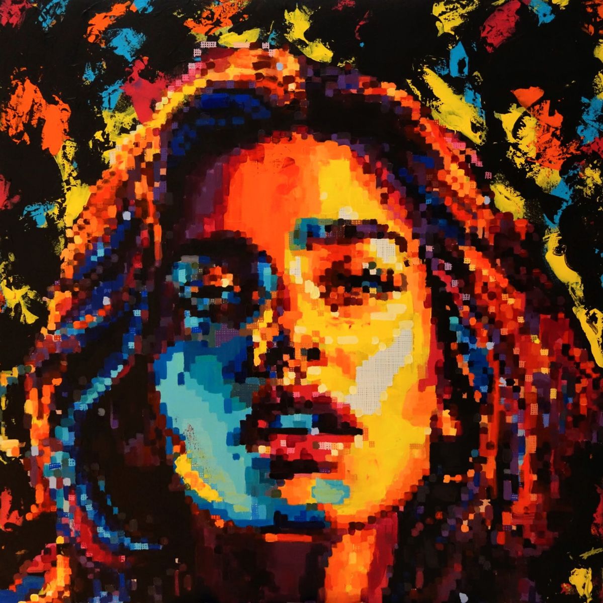 Tableau figuratif grand format POP – NICOLAS JESBAC – 100 × 100 cm