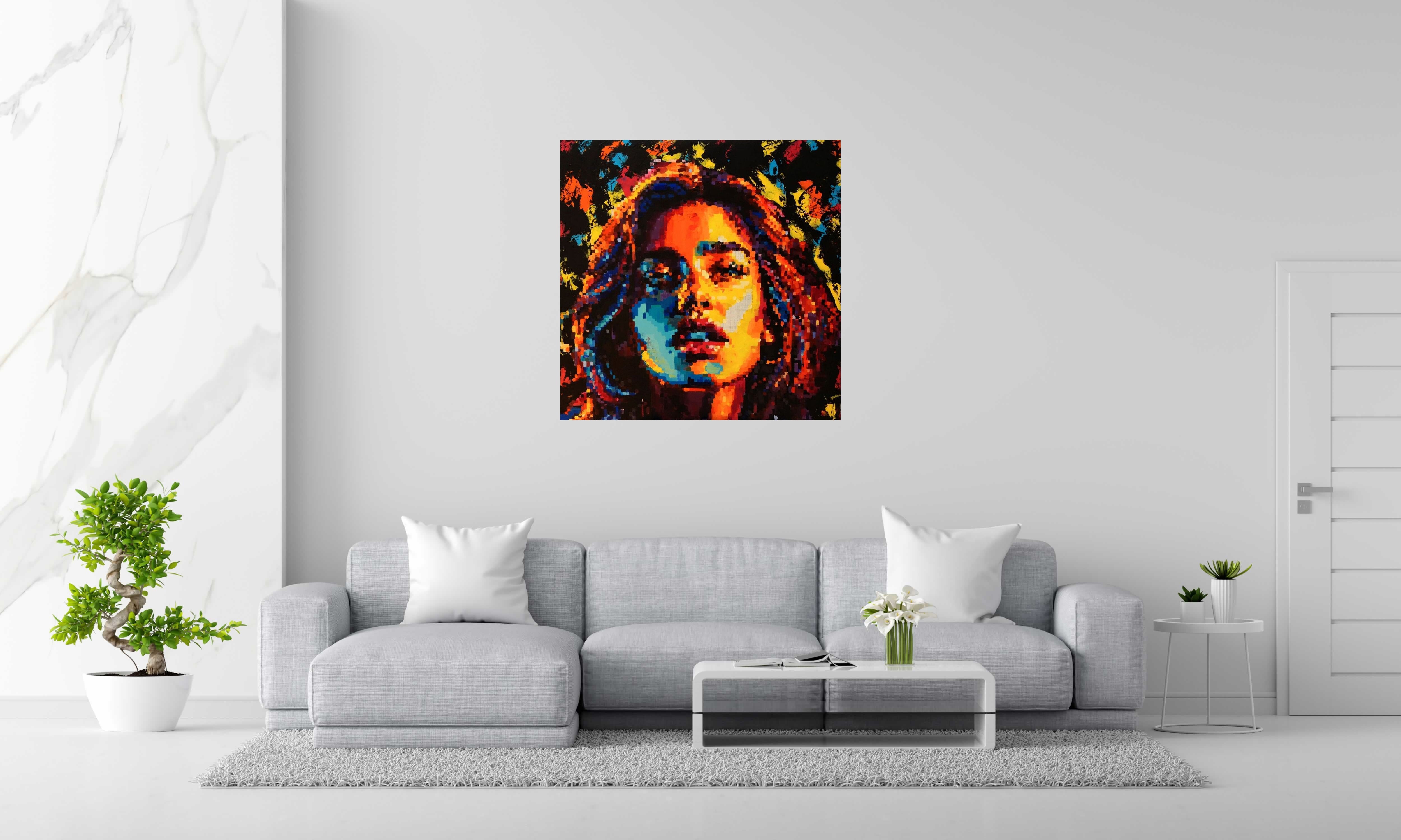 Tableau POP de NICOLAS JESBAC dans un intérieur – 100 × 100 cm
