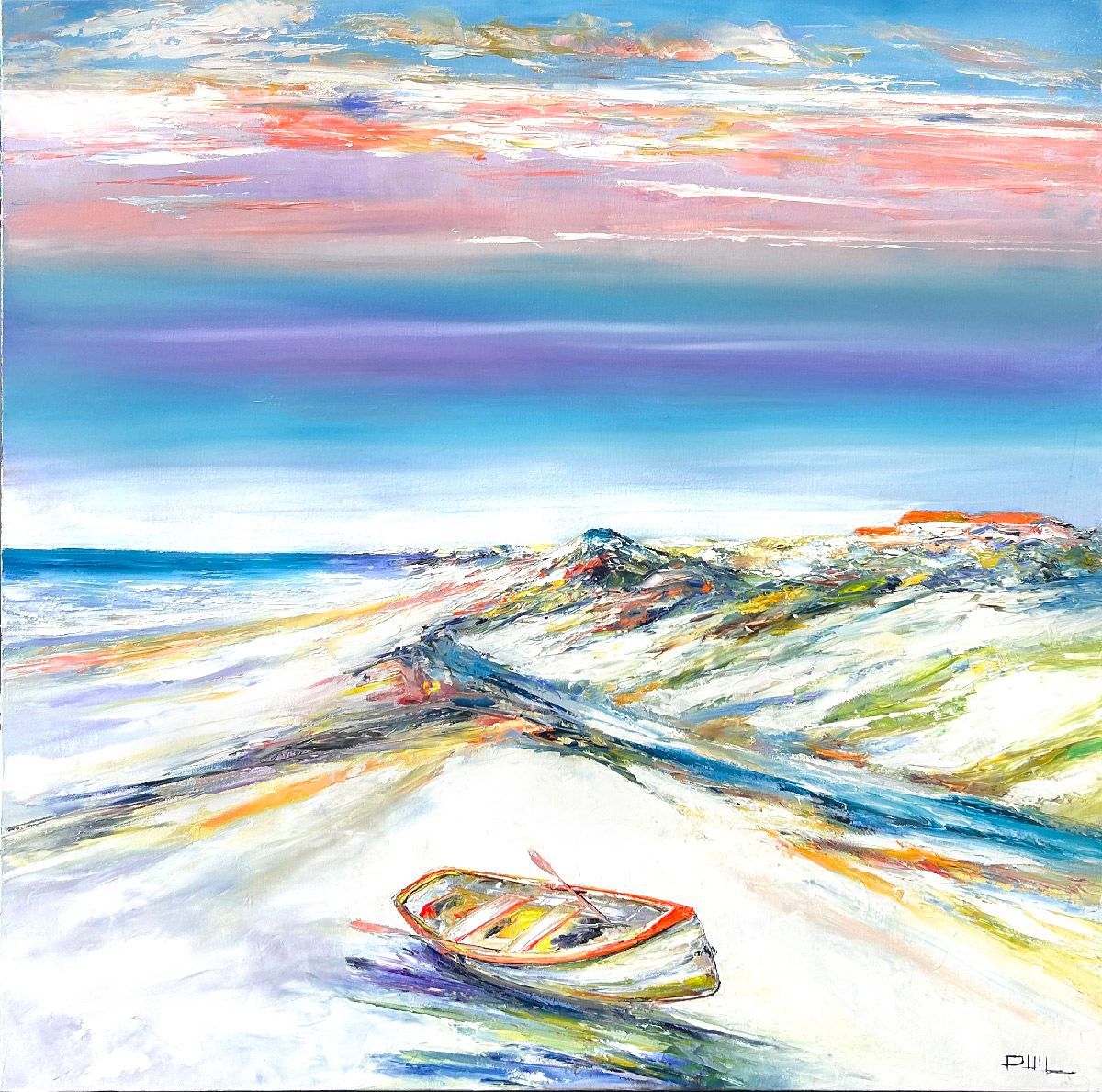 Tableau figuratif grand format Beau rivage – PHIL – 80 × 80 cm