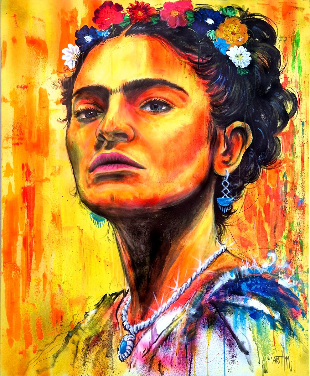 Tableau figuratif grande taille bleu Frida Kahlo – ART HM – 80 × 103 cm