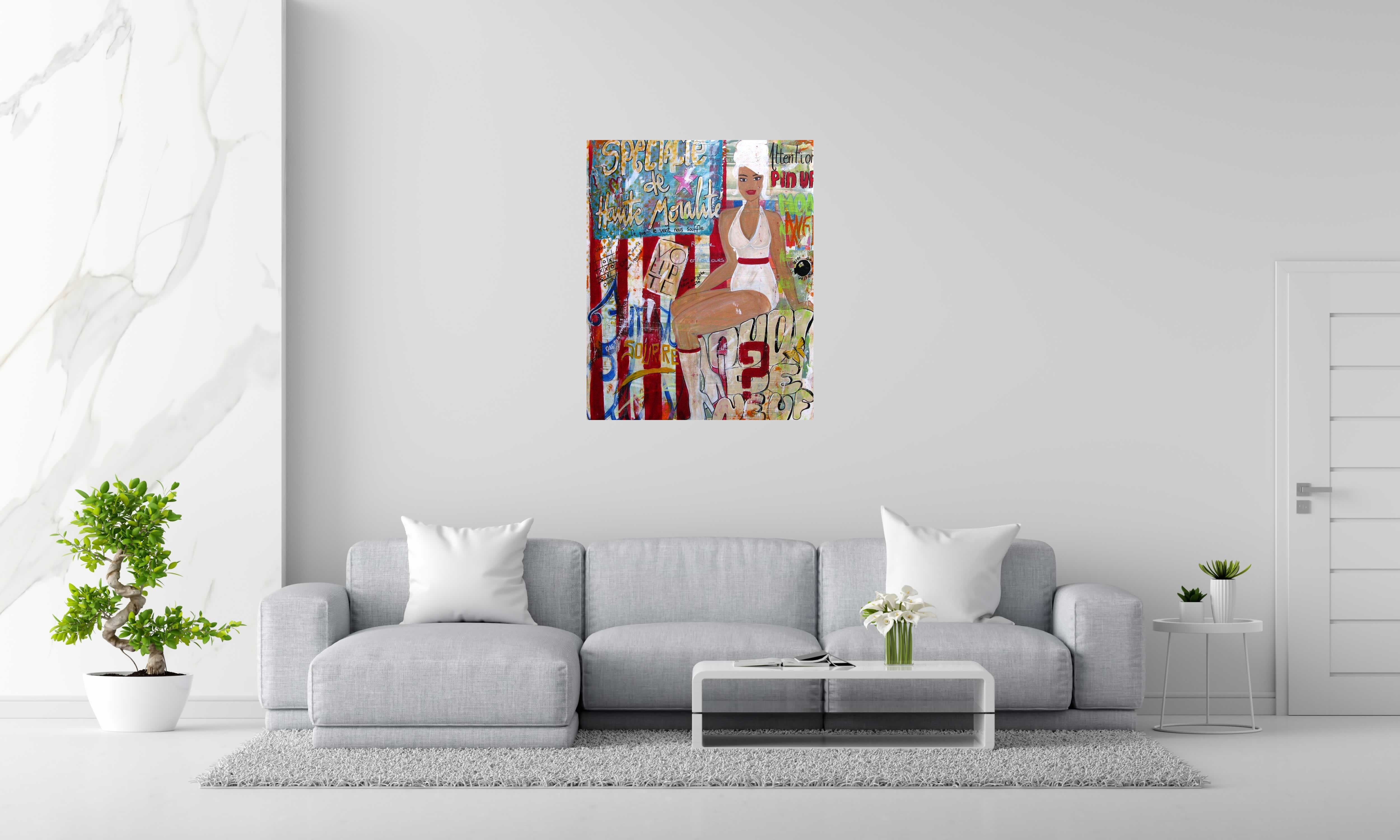 Tableau ATTENTION PIN UP de CACOU dans un intérieur – 100 × 81 cm