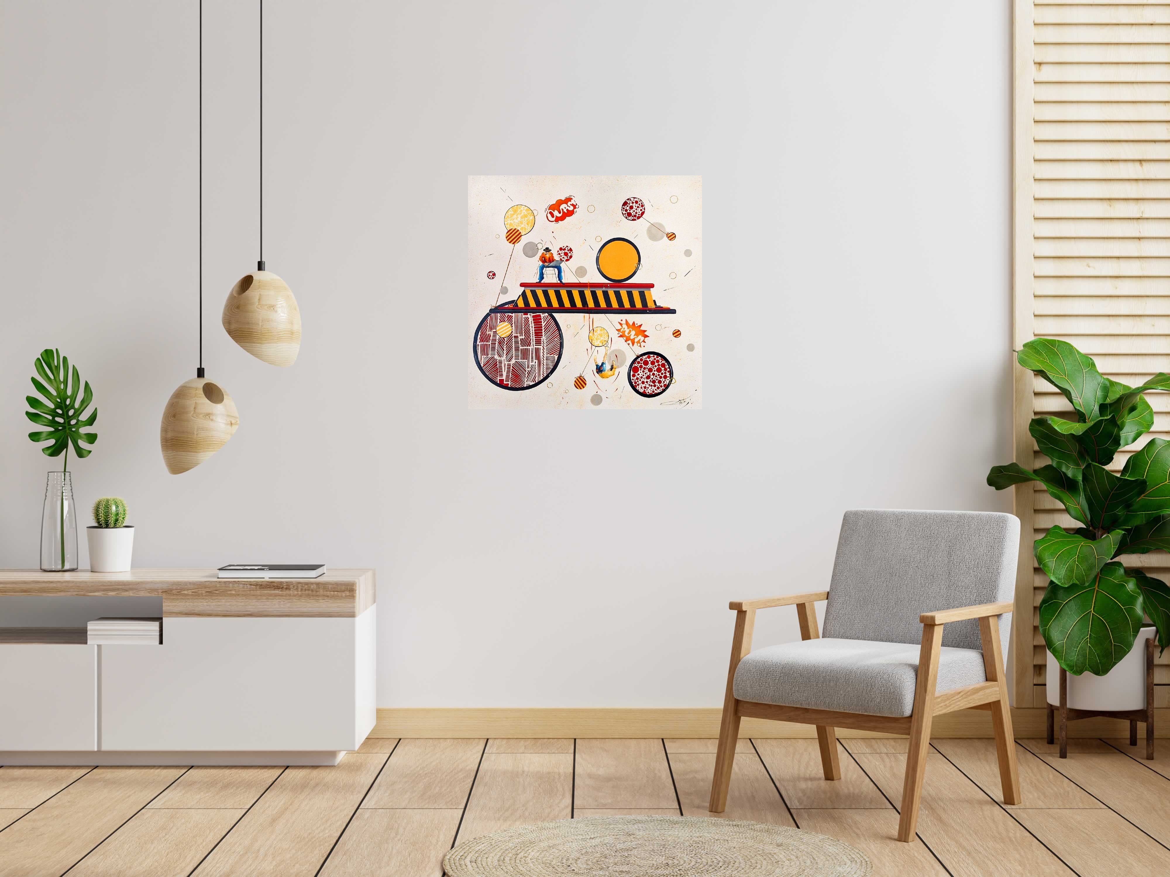 Tableau Je n'ai pas le temps de Geneviève Canto dans un intérieur – 80 × 80 cm