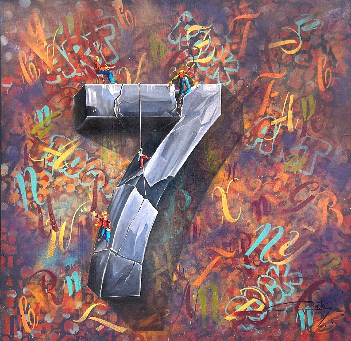 Tableau figuratif grande taille La chance – Geneviève Canto – 80 × 80 cm