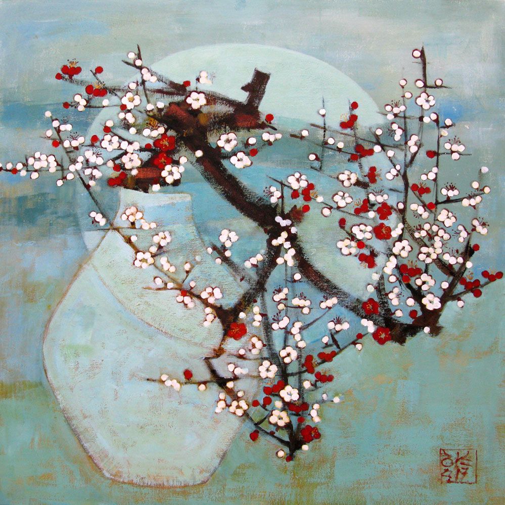 Tableau figuratif grande taille Amphore – JEONG MIN LEE – 80 × 80 cm