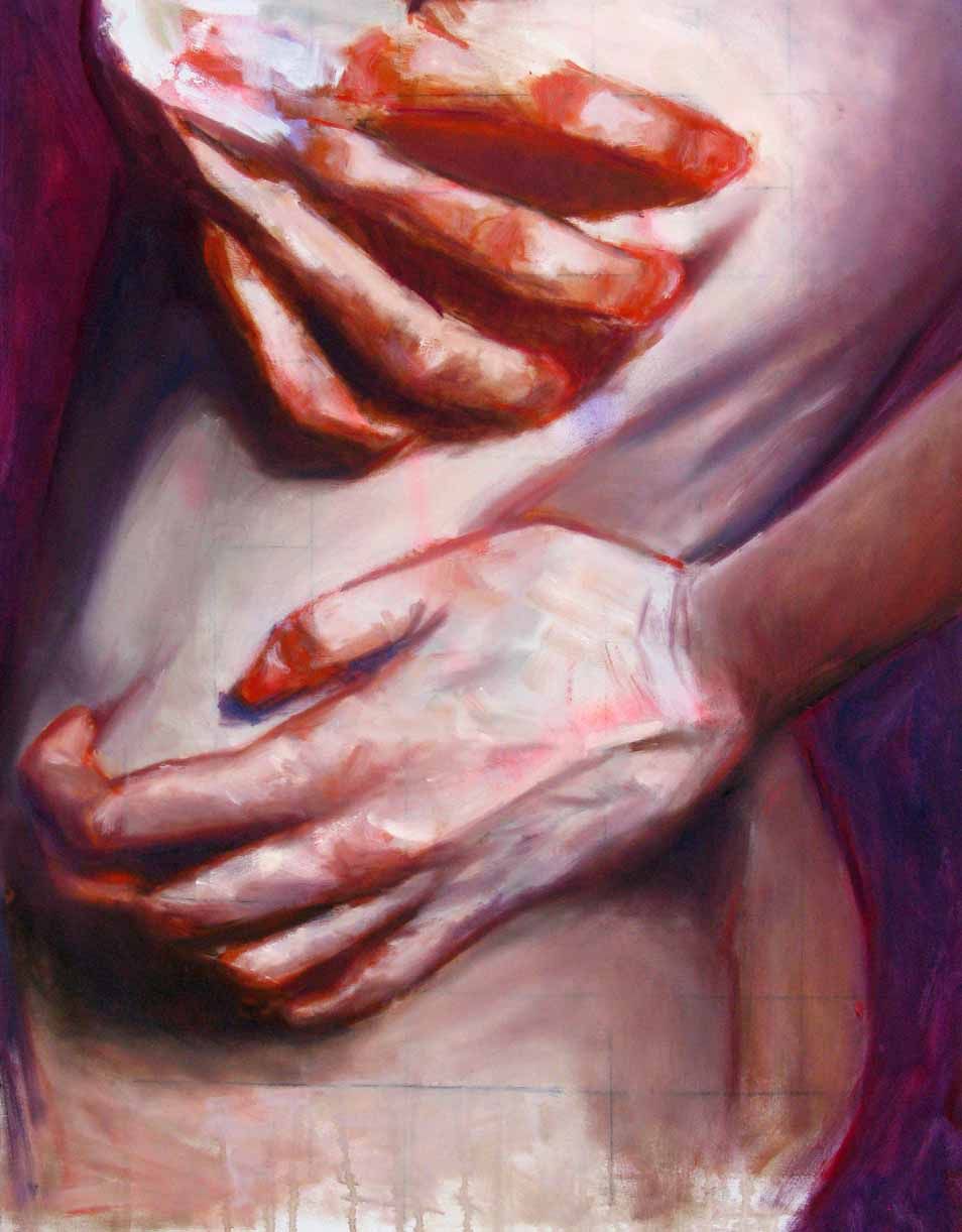 Tableau figuratif grande taille Hands – NAWEL AUBERT – 73 × 100 cm