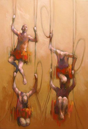 Tableau figuratif grande taille Deus ex machina – OLIVIER MASSEBEUF – 97 × 146 cm