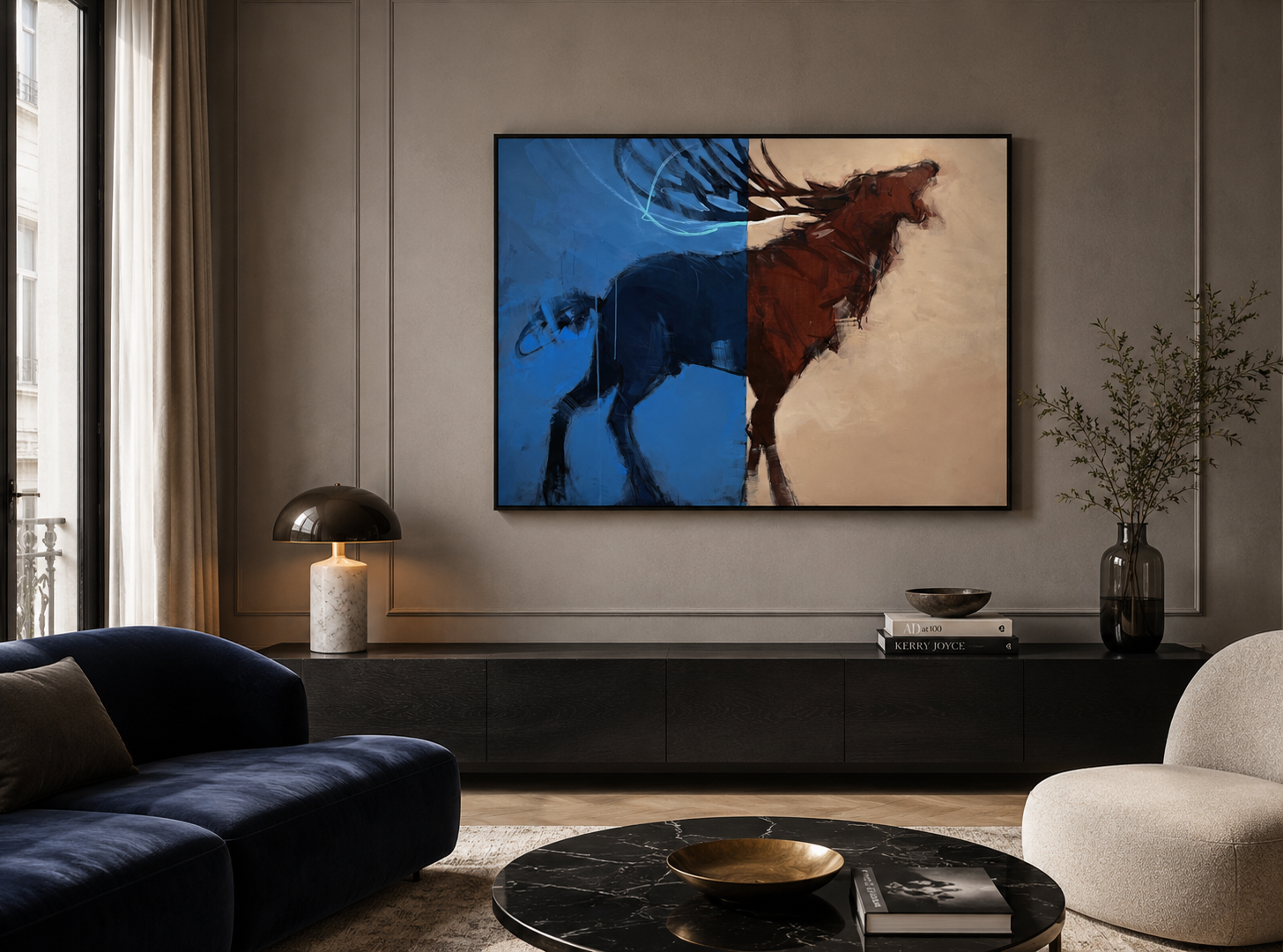 Tableau The Great Below de OLIVIER MASSEBEUF dans un intérieur – 97 × 130 cm