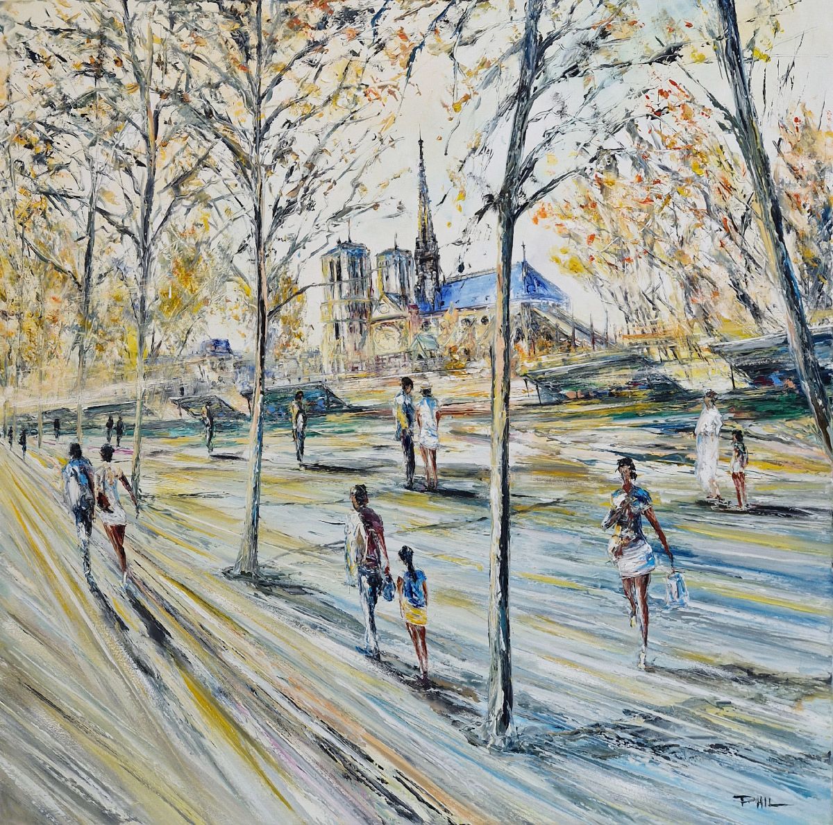Tableau figuratif grande taille Les Bouquinistes, Paris – PHIL – 80 × 80 cm