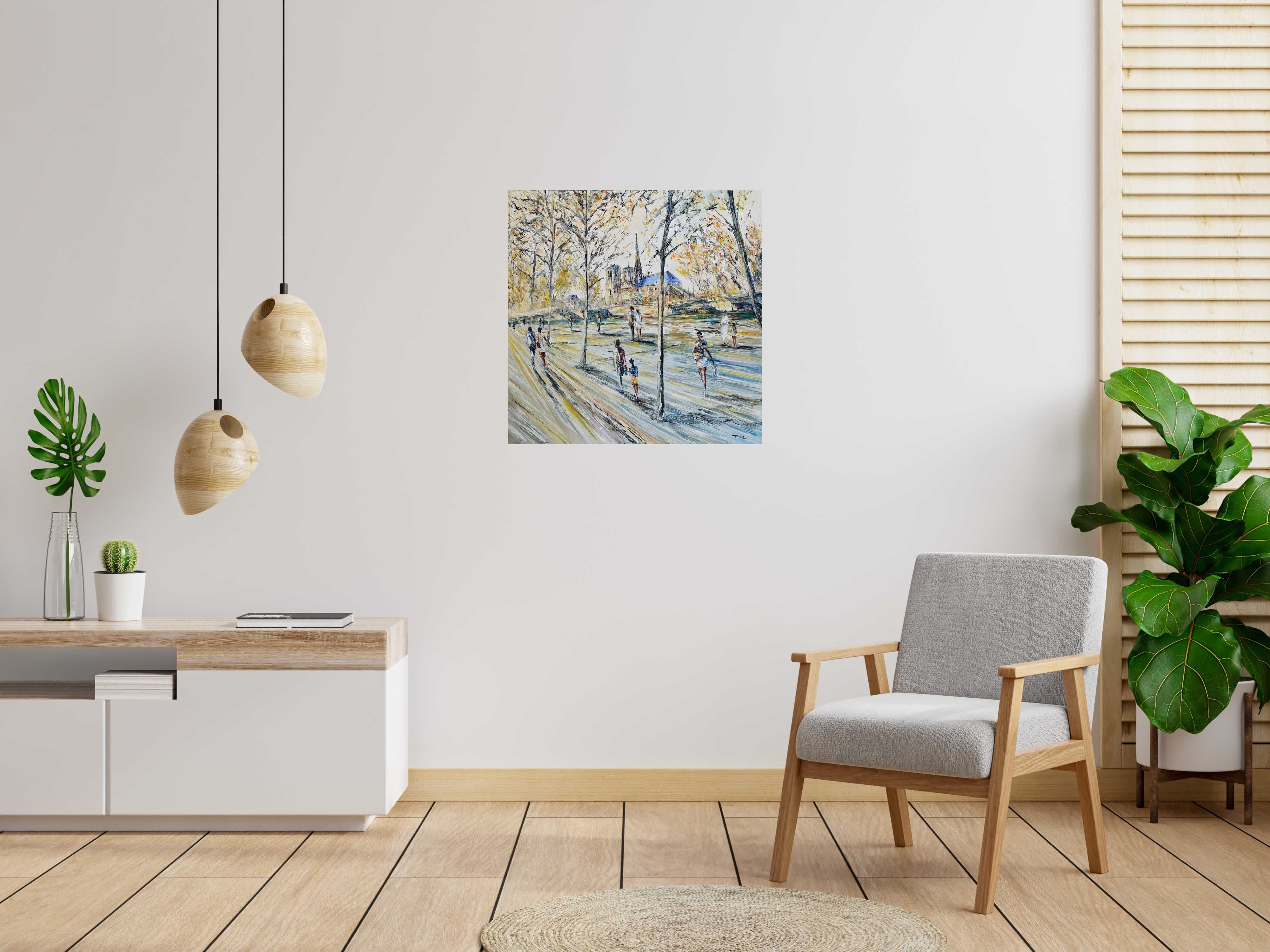 Tableau Les Bouquinistes, Paris de PHIL dans un intérieur – 80 × 80 cm
