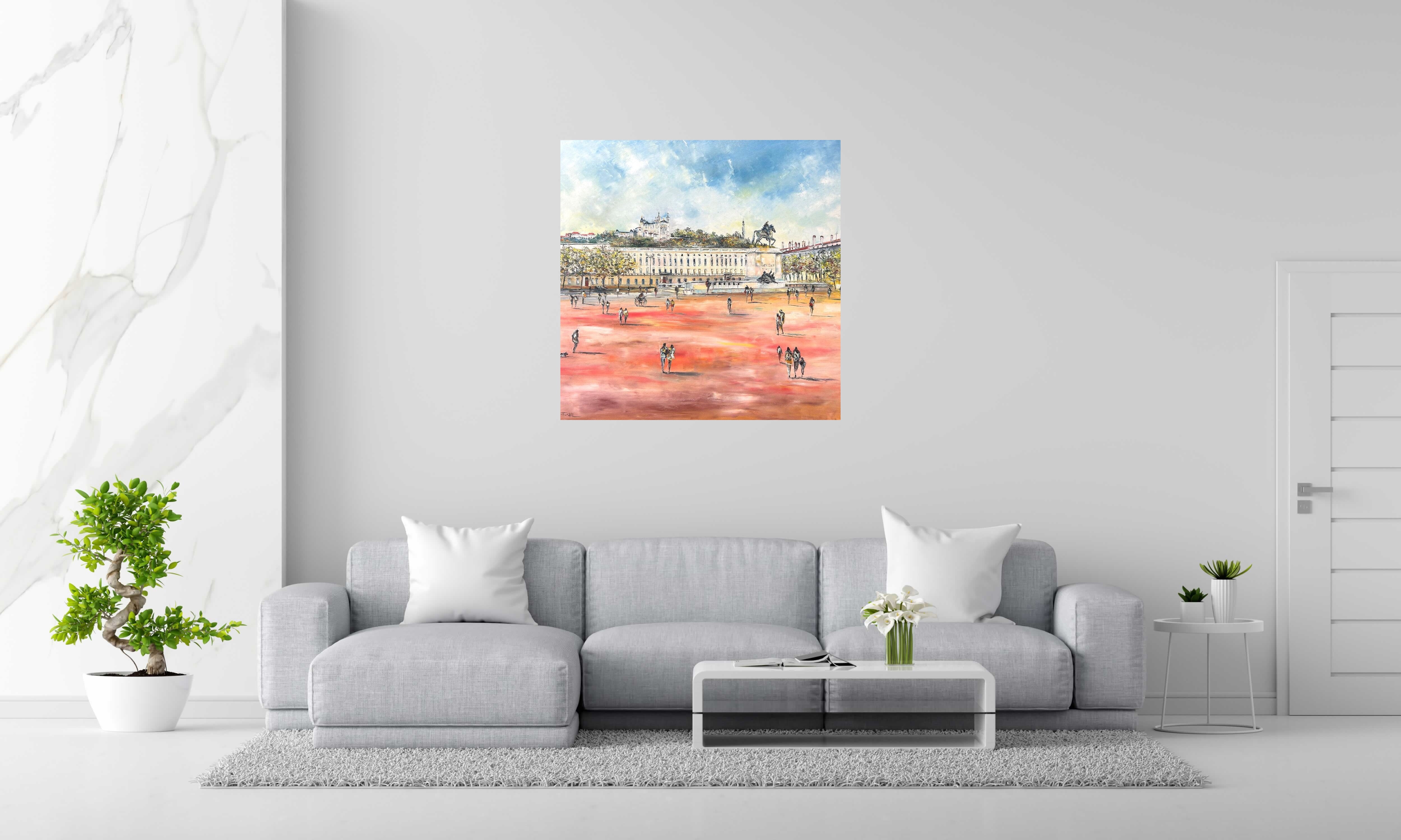 Tableau Place Bellecour, Lyon de PHIL dans un intérieur – 100 × 100 cm