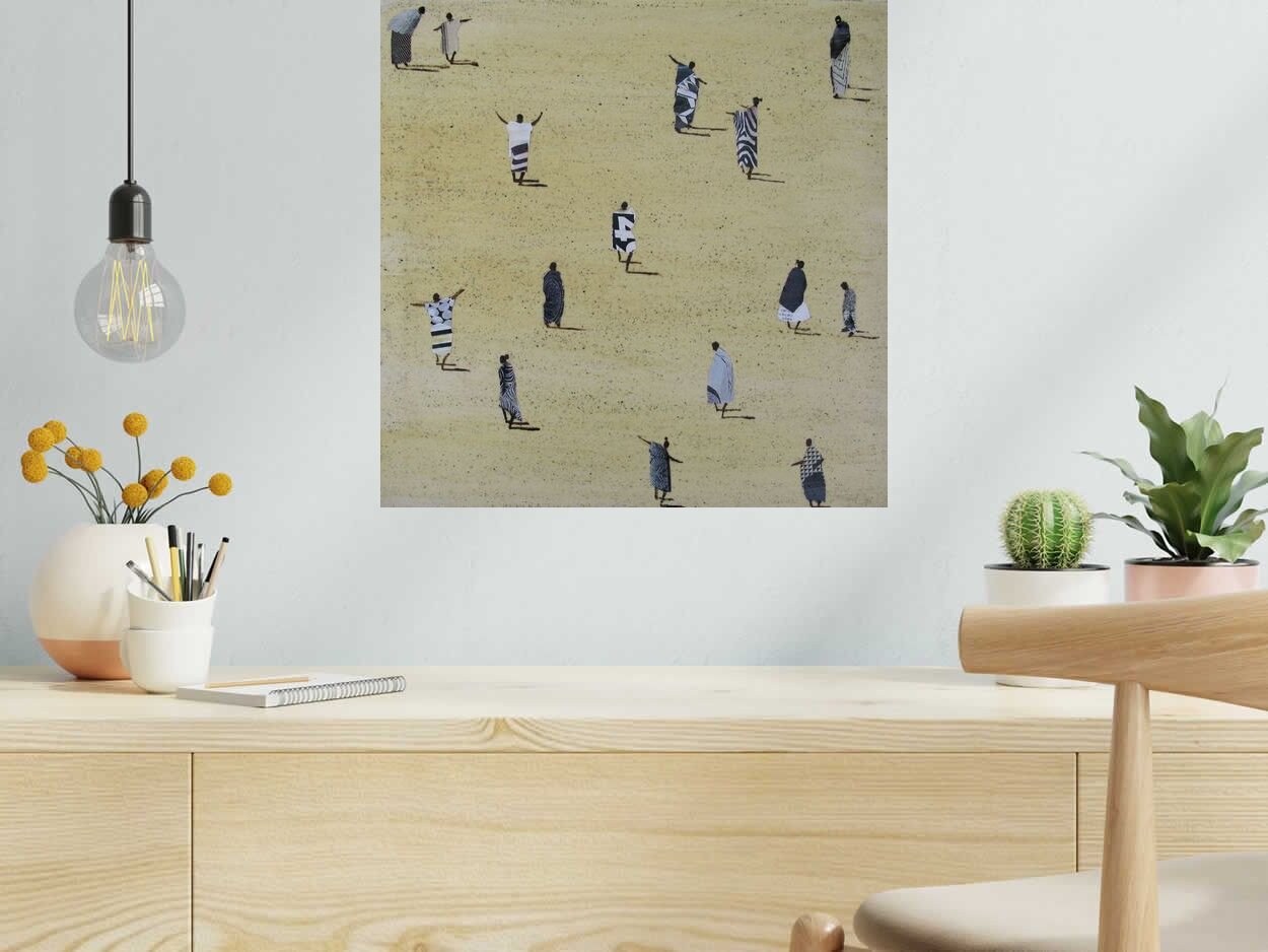 Tableau Africa Black and White - Barcelona 2024 de MARCOS ZRIHEN NOWOTNY dans un intérieur – 50 × 50 cm