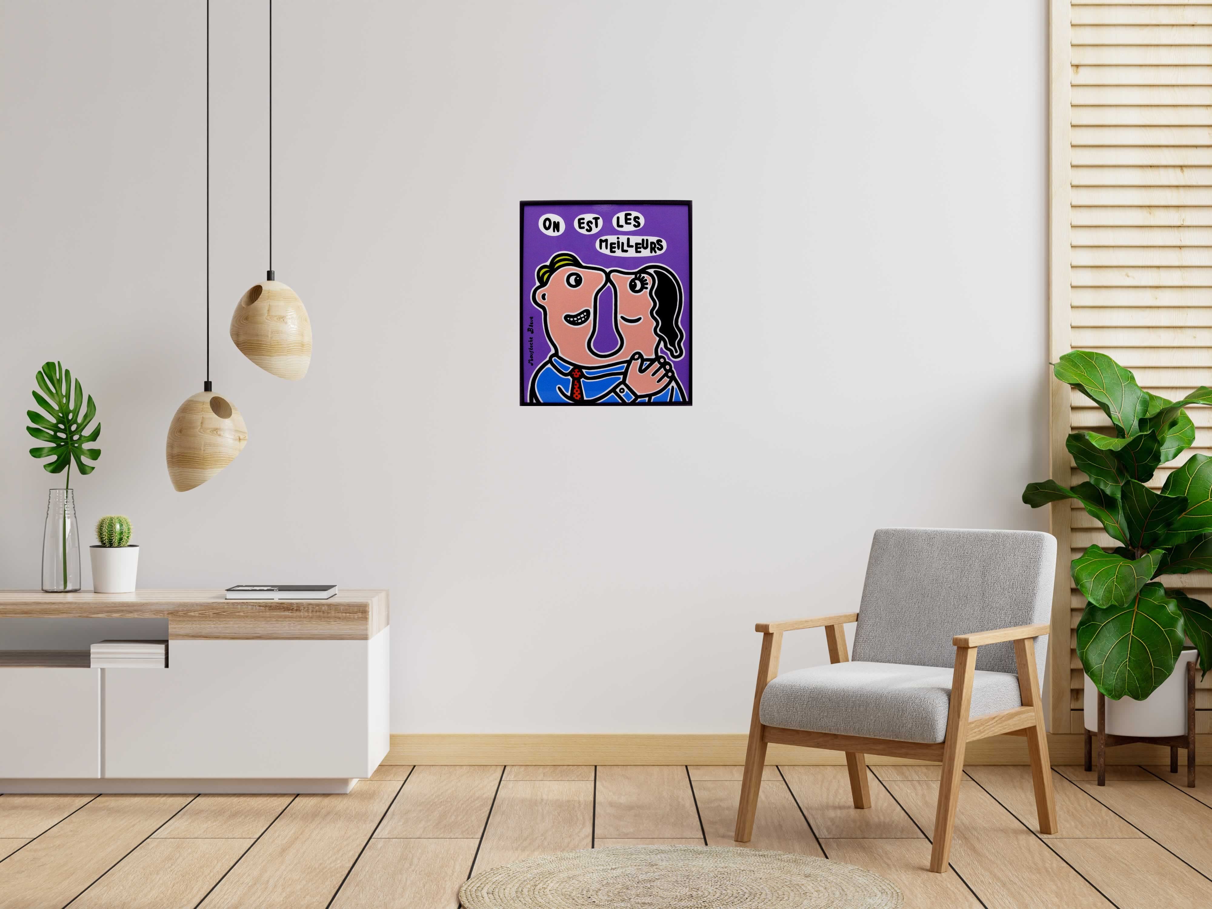 Tableau On est les meilleurs de MOUSTACHE BLEUE dans un intérieur – 57 × 68 cm