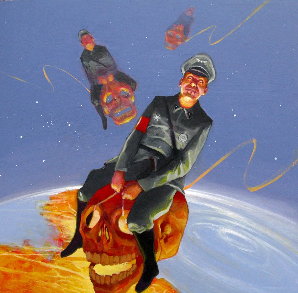Tableau figuratif moyen format PERSONAE NON GRATA – OLIVIER MASSEBEUF – 50 × 50 cm