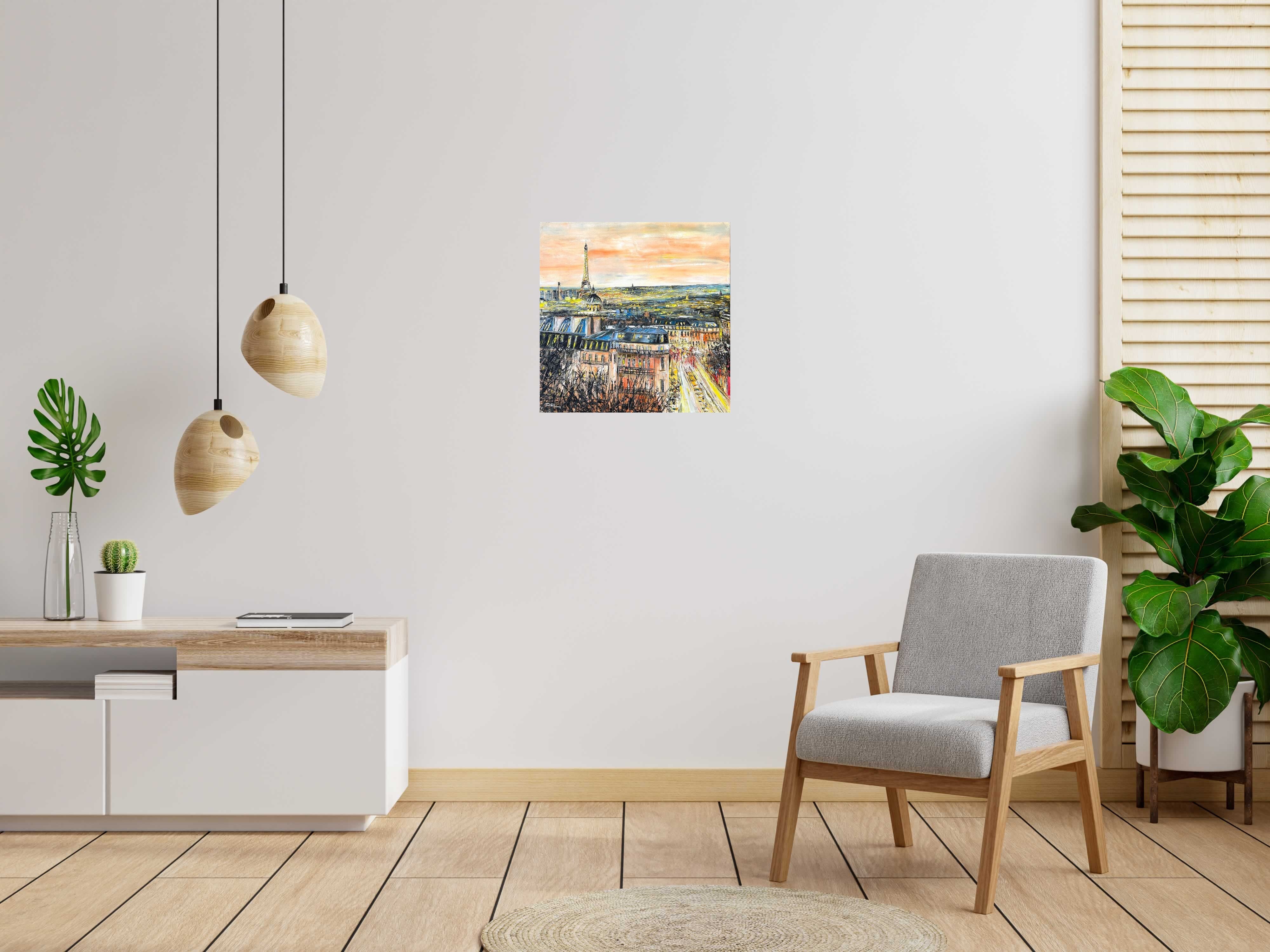 Tableau Paris by night de PHIL dans un intérieur – 60 × 60 cm