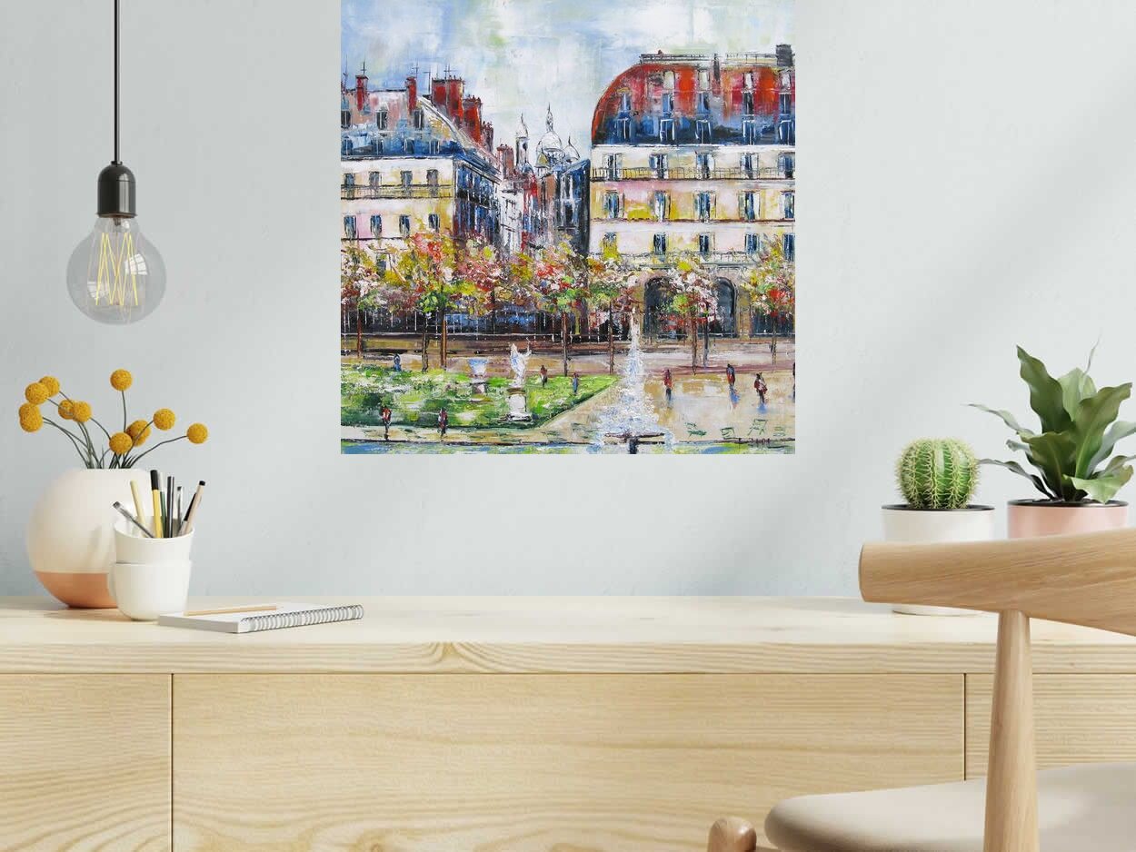 Tableau Vue sur Montmartre, Paris de PHIL dans un intérieur – 50 × 50 cm
