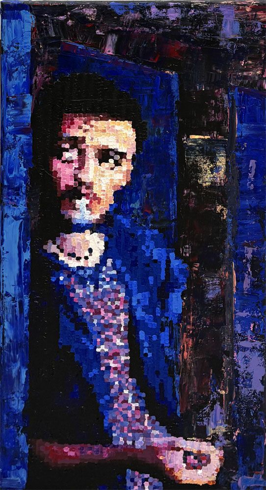 Tableau figuratif moyen format vert et violet Sully – NICOLAS JESBAC – 40 × 80 cm
