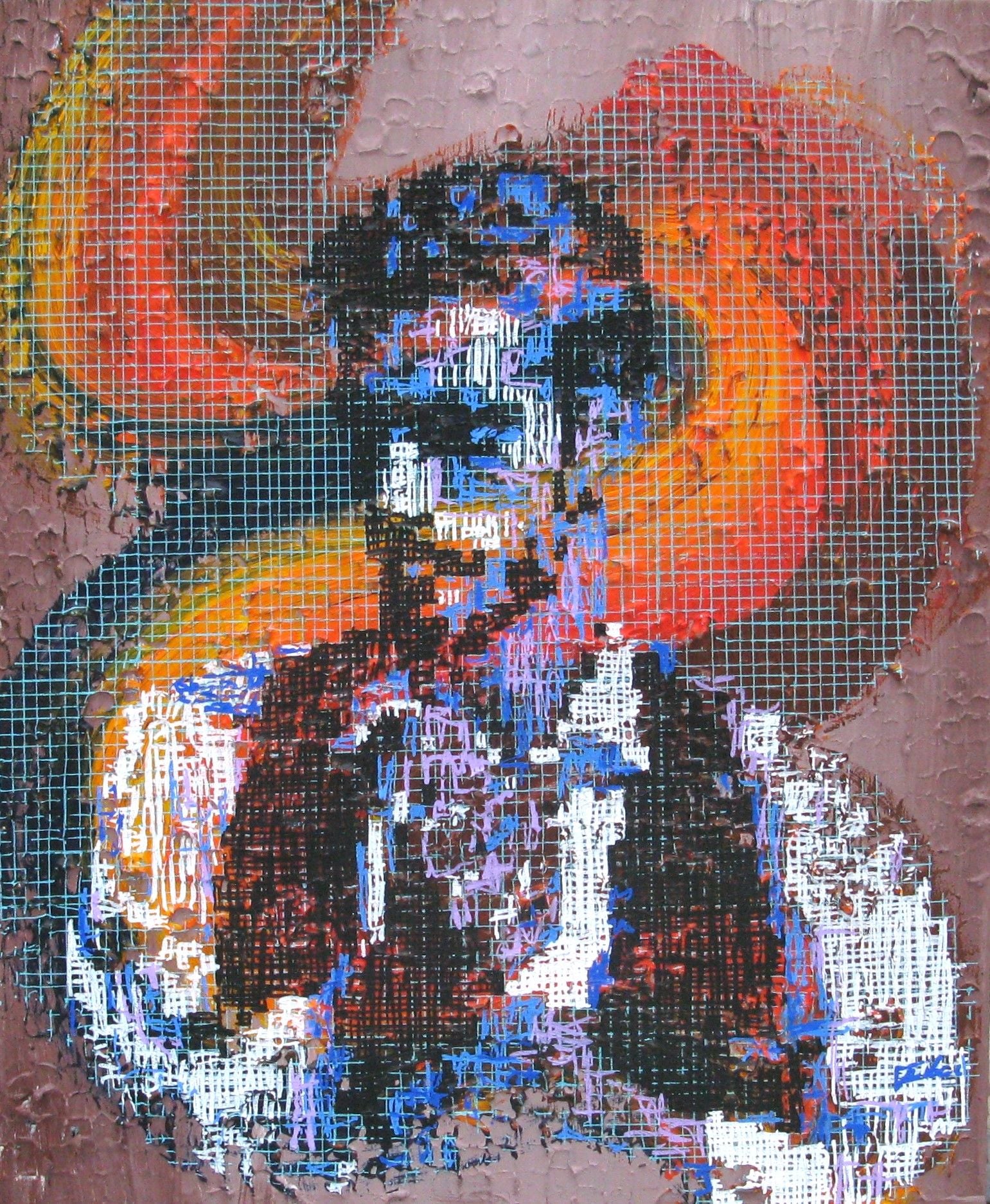 Tableau figuratif petit format bleu REAPPROPRIATION HUMAINE TANGO 2 – NICOLAS JESBAC – 38 × 46 cm