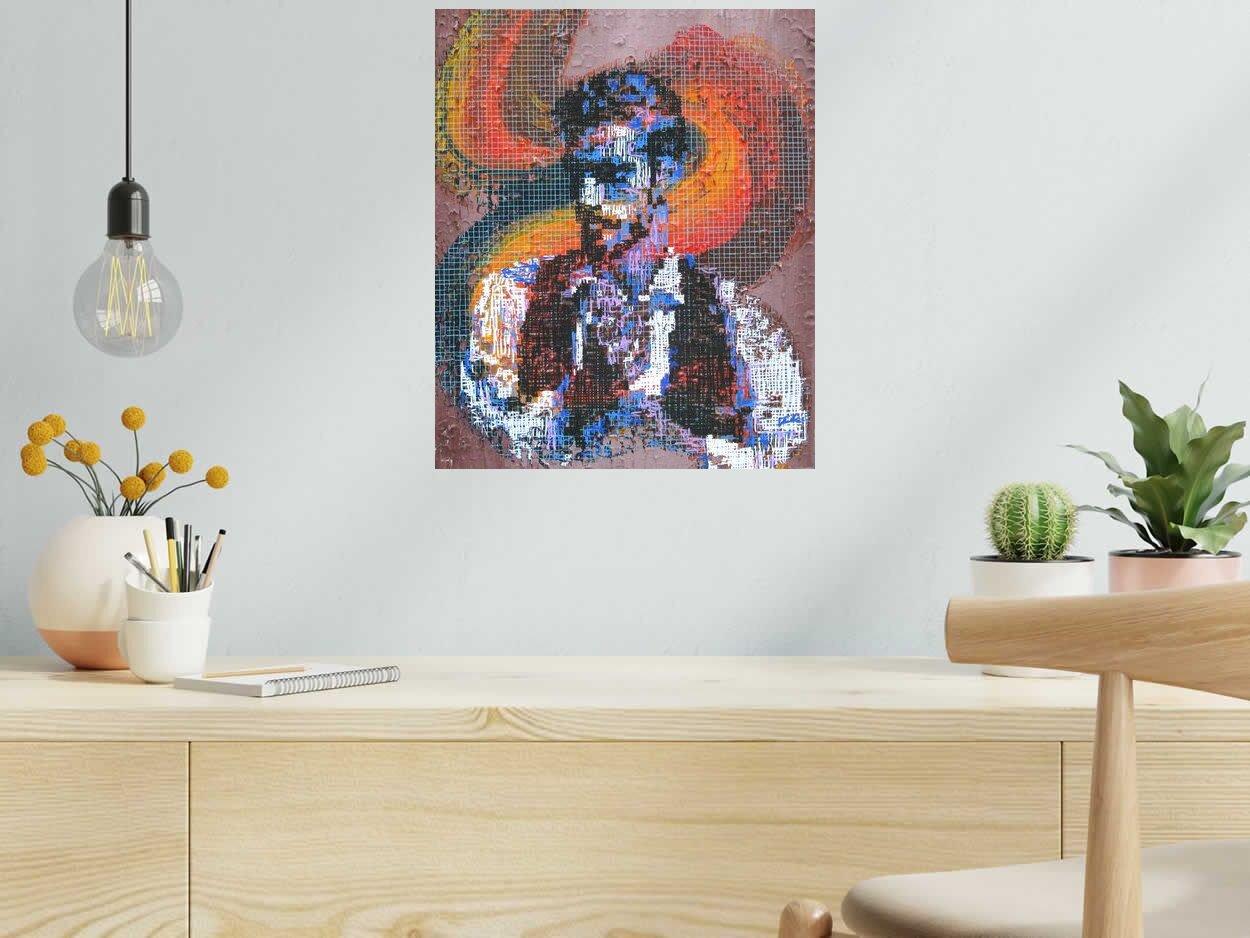 Tableau REAPPROPRIATION HUMAINE TANGO 2 de NICOLAS JESBAC dans un intérieur – 38 × 46 cm