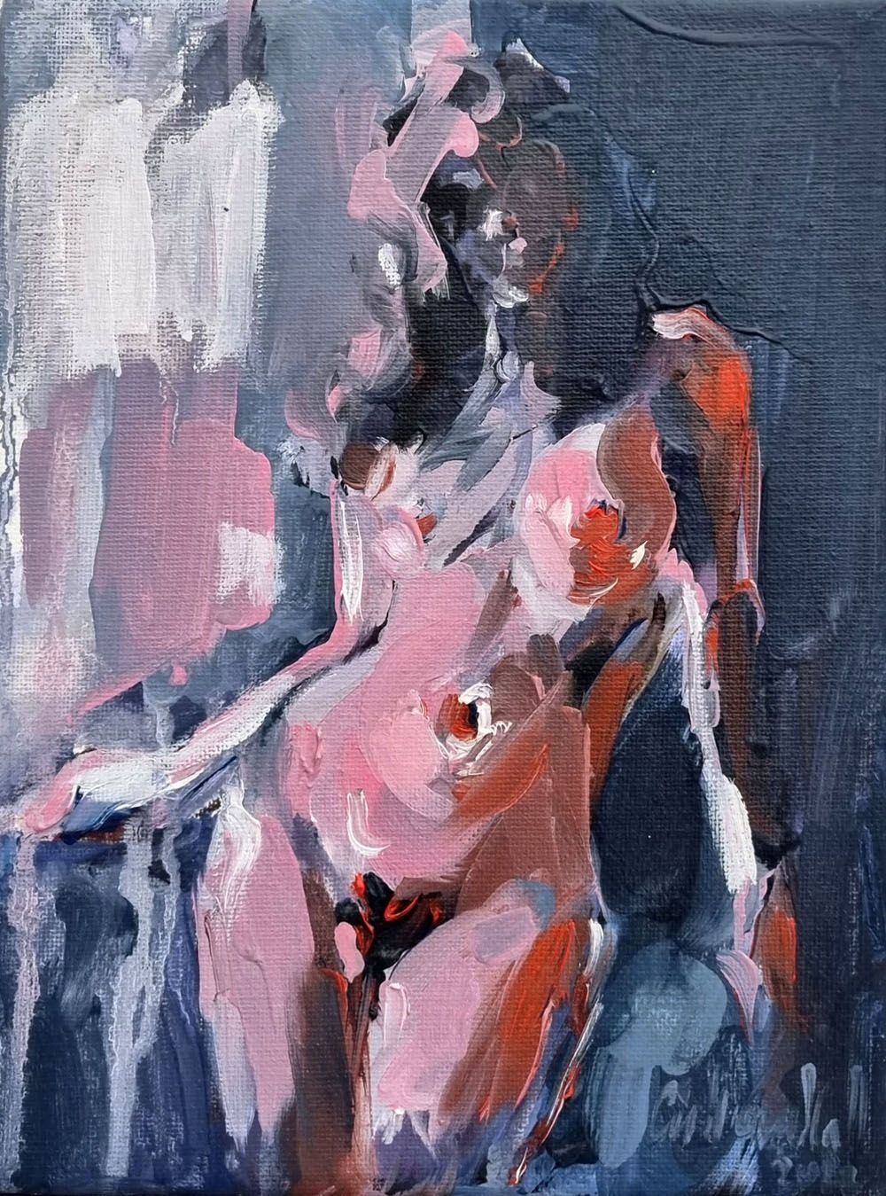 Tableau figuratif petit format rose MILENA – OLENA SINIUHINA – 24 × 18 cm