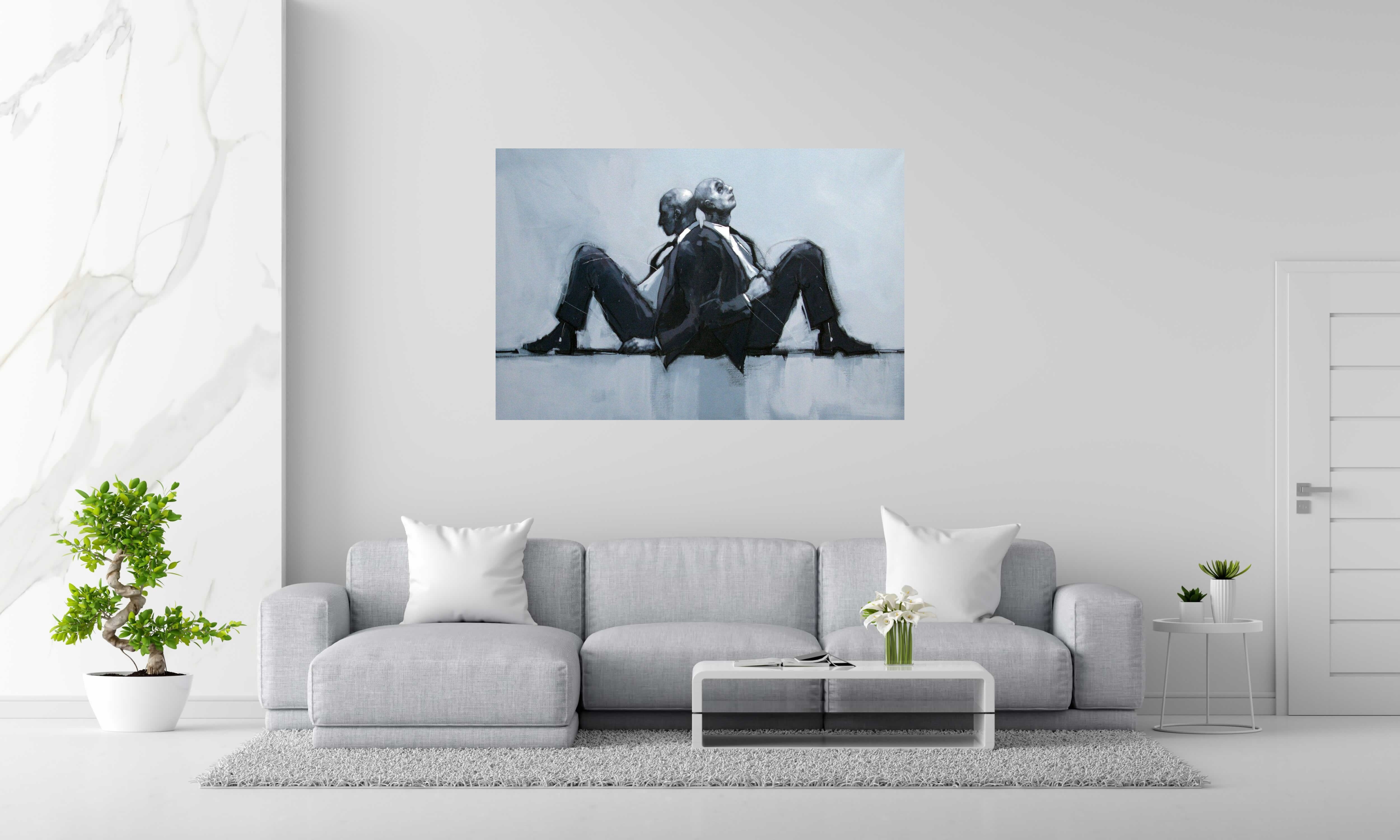 Tableau SOME OF US ARE LOOKING AT THE SUN de OLIVIER MASSEBEUF dans un intérieur – 97 × 146 cm