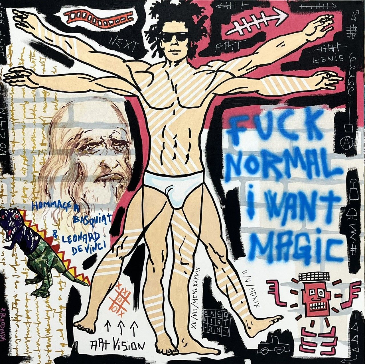 Tableau format xxl fuck norrmal i want magic – Patrice ALMODOVAR – 80 × 80 cm