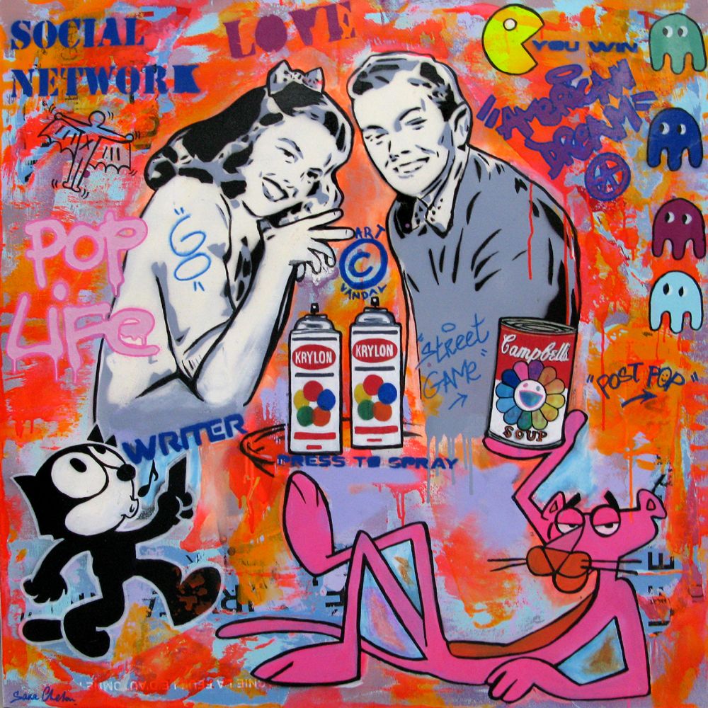 Tableau format xxl Pop Culture – SARA CHELOU – 100 × 100 cm