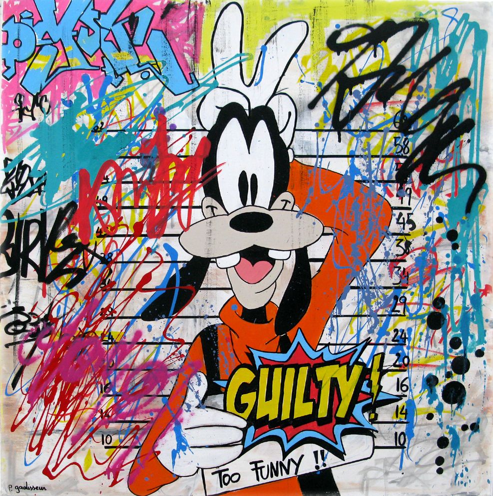 Tableau graffiti grande taille Guilty – PATRICIA GADISSEUR – 80 × 80 cm