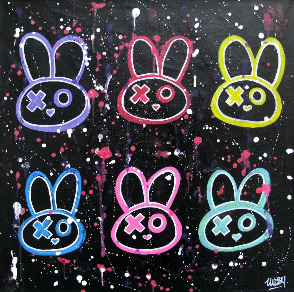 Tableau graffiti moyen format rabbbit 6 – LUSSY – 50 × 50 cm