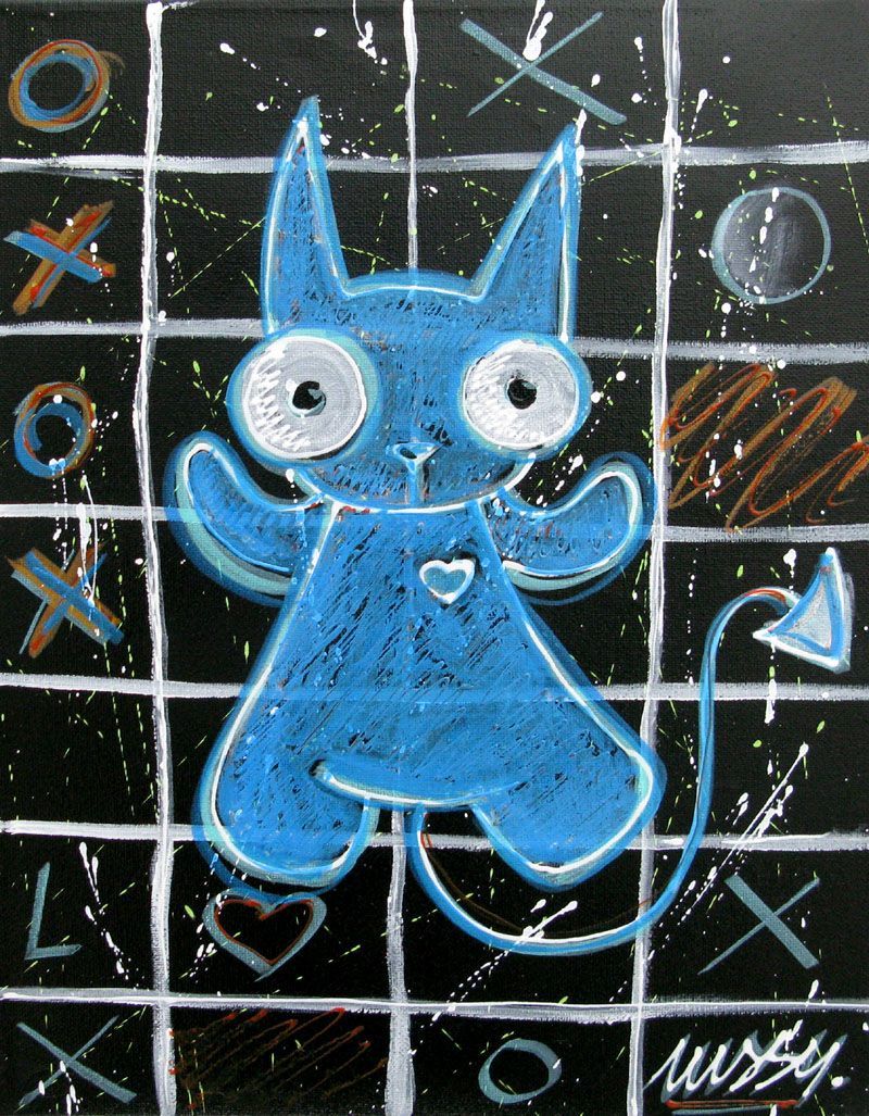 Tableau graffiti petit format blue cat – LUSSY – 30 × 40 cm