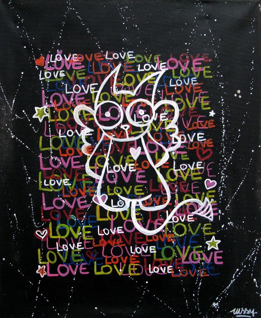 Tableau graffiti petit format lussy cat love étoile – LUSSY – 40 × 50 cm