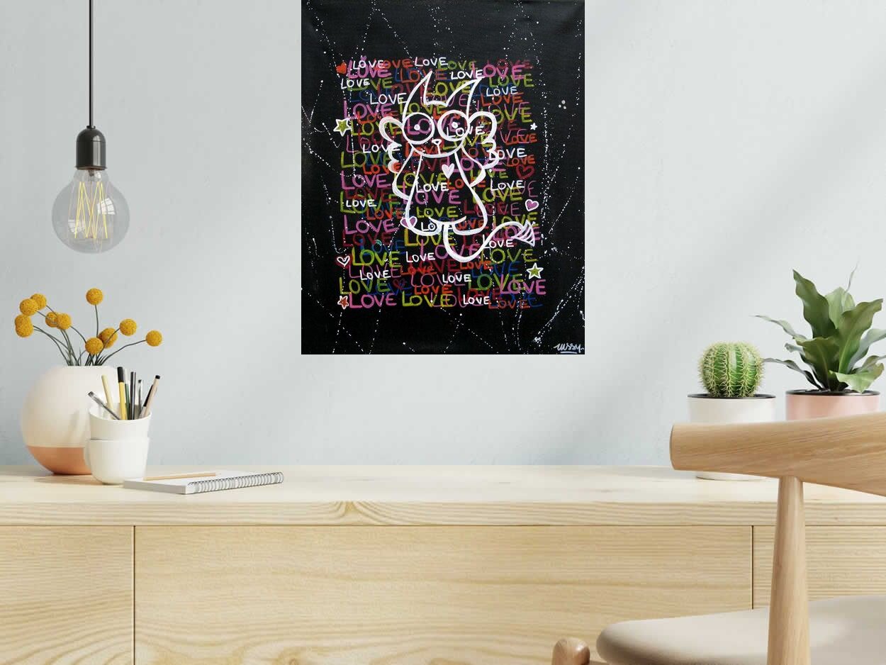 Tableau lussy cat love étoile de LUSSY dans un intérieur – 40 × 50 cm