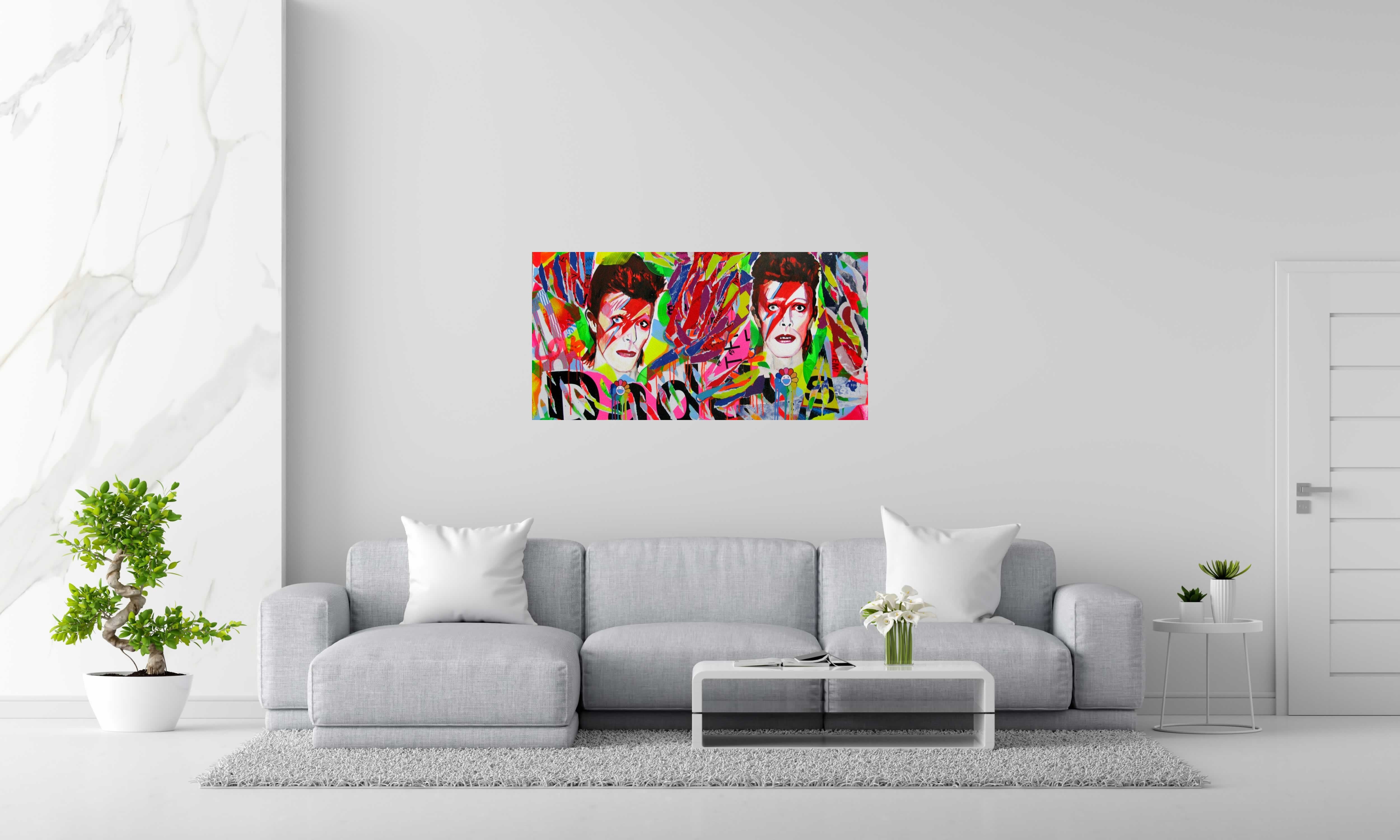 Tableau When Ziggy plays the guitar de SARA CHELOU dans un intérieur – 120 × 60 cm