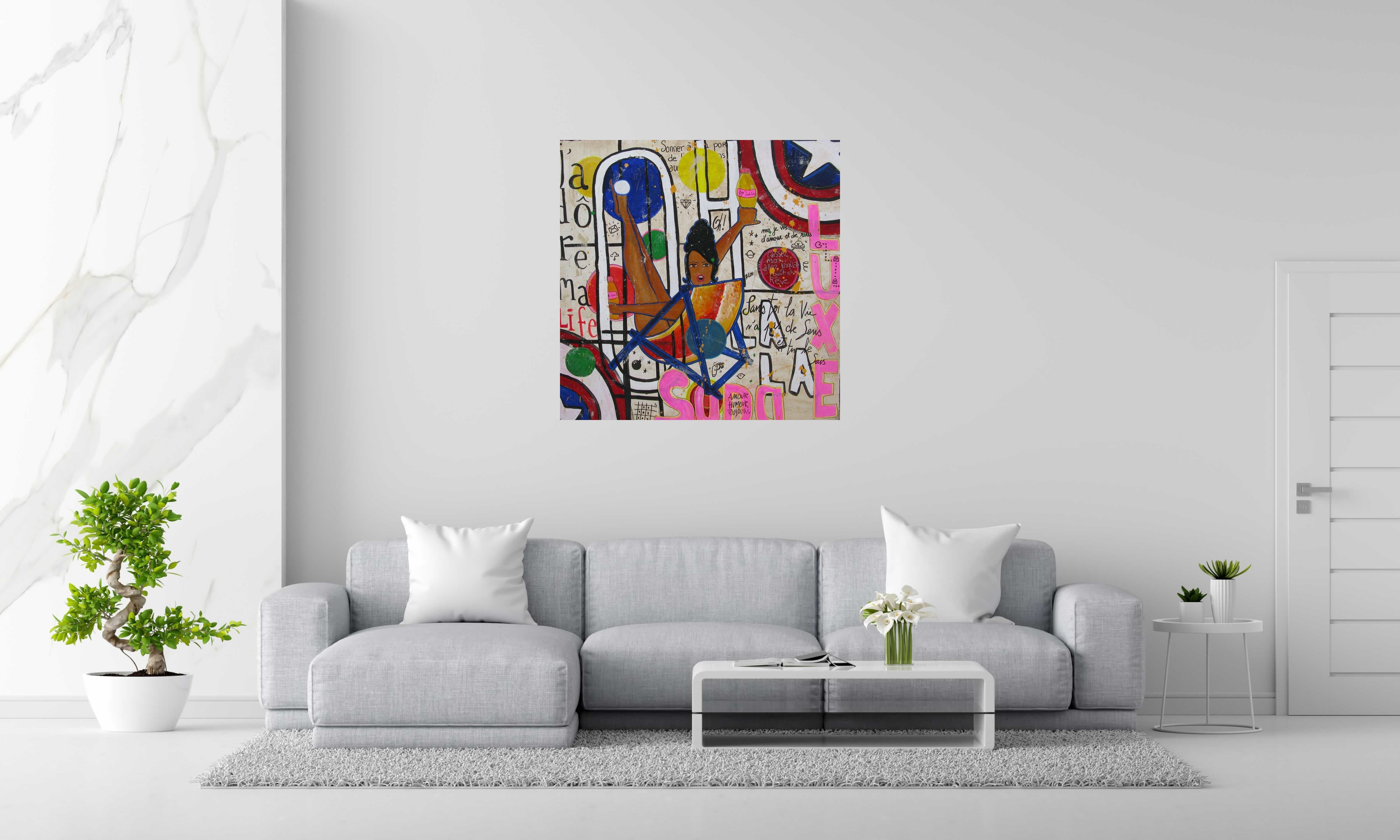 Tableau OH LA LA LA de CACOU dans un intérieur – 100 × 100 cm