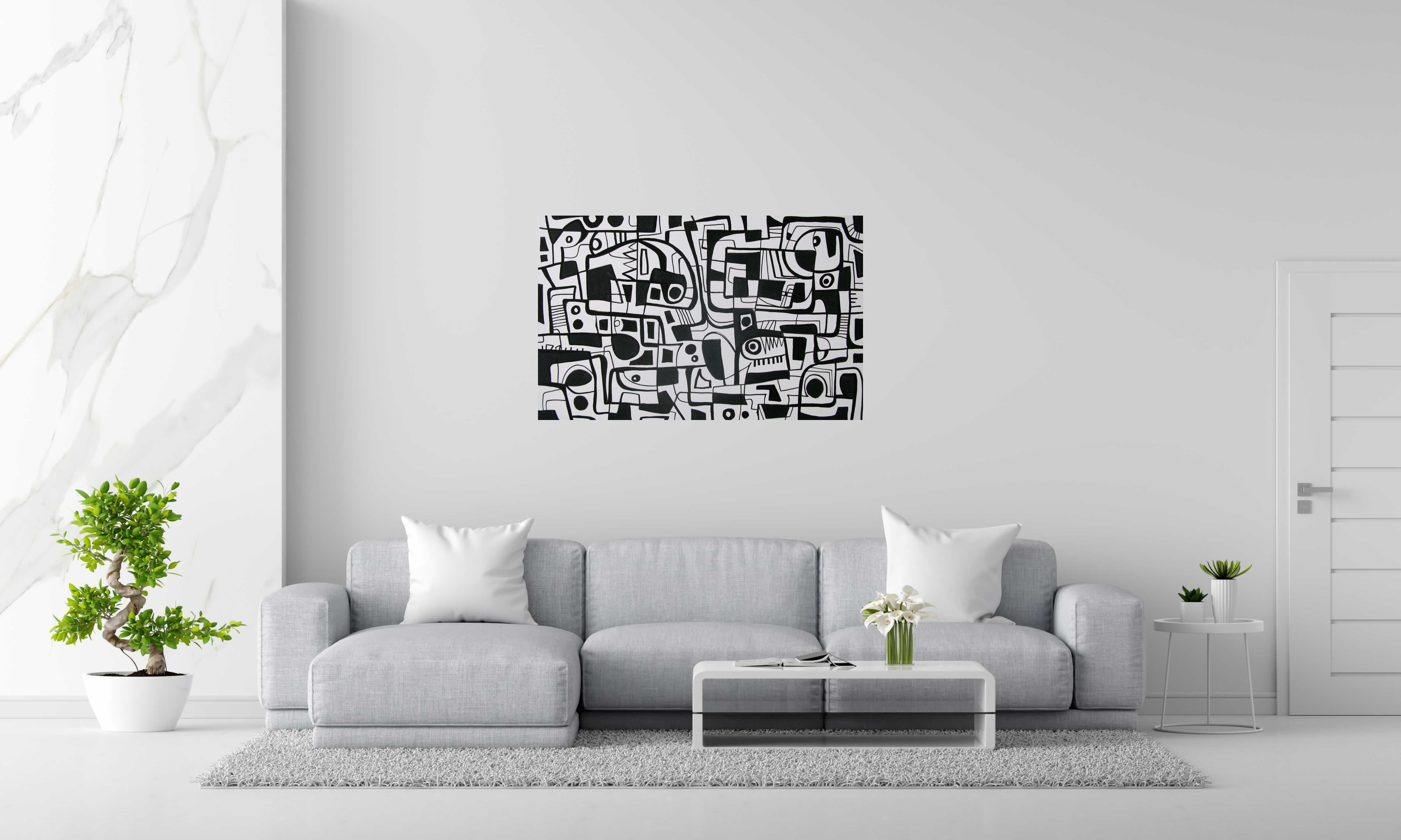 Tableau Pac man de Daniel De POLIGNAC dans un intérieur – 73 × 116 cm