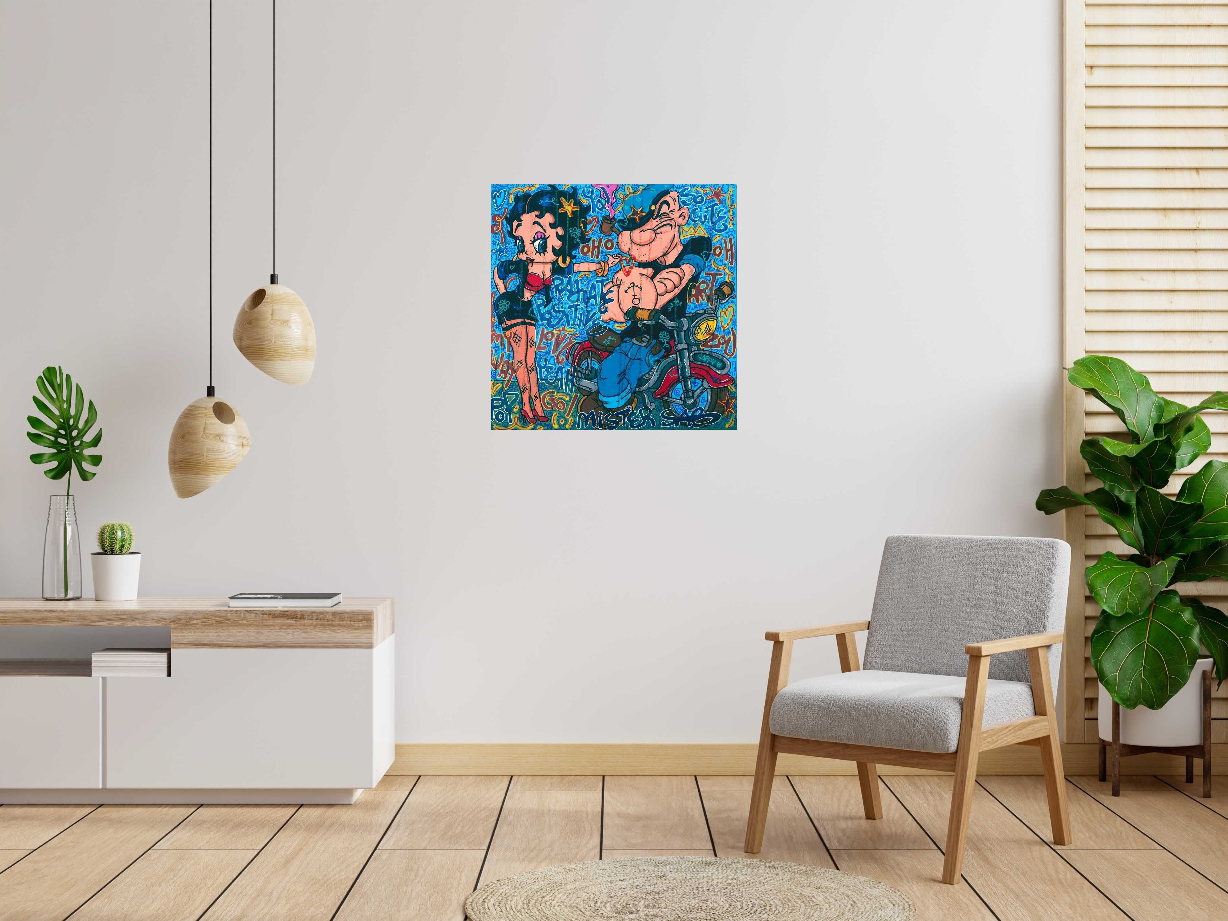 Tableau Betty Pop de RICO SAB dans un intérieur – 80 × 80 cm